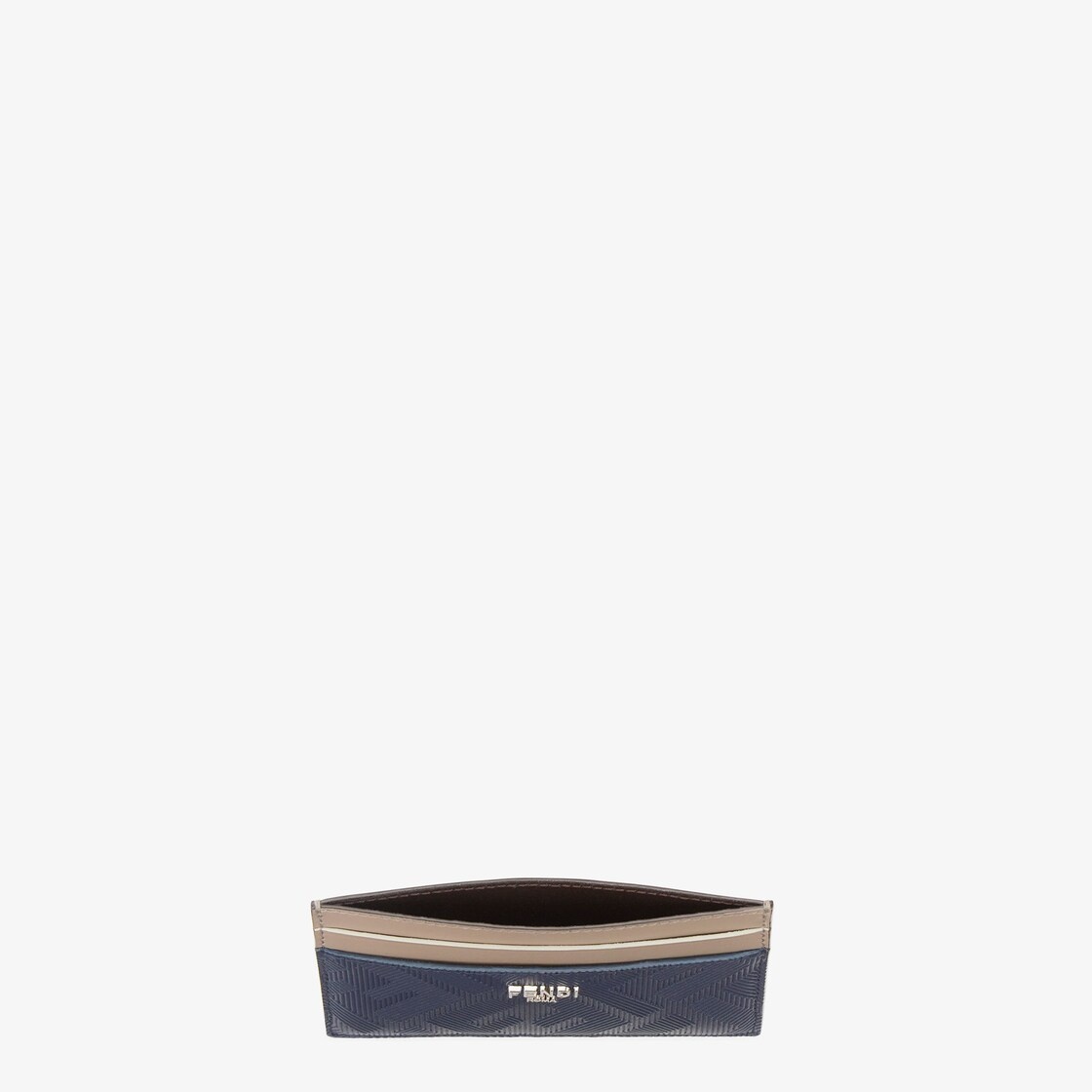 Blue leather card holder with FF motif. Beige leather details. Palladium metal FENDI ROMA lettering. - 3