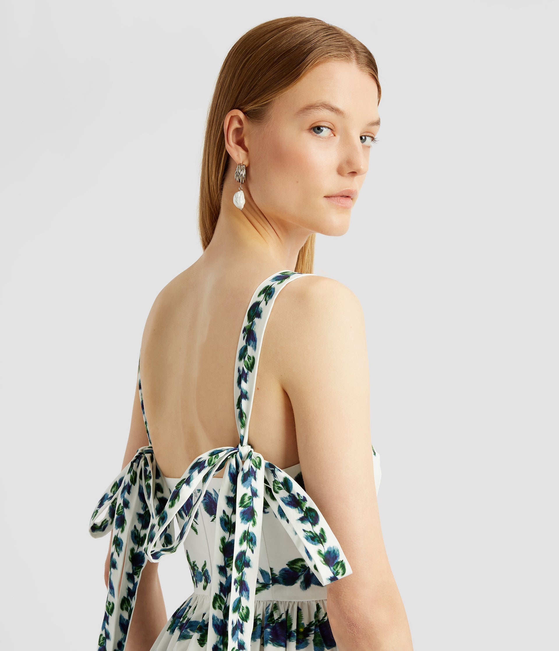 Erdem BOW STRAP FIT AND FLARE MIDI DRESS | REVERSIBLE