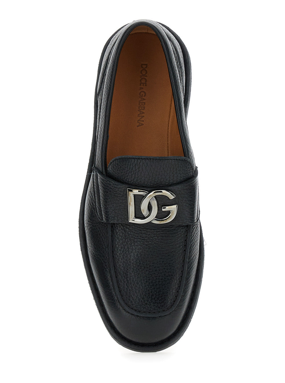 Dolce & Gabbana Men 'Florio' Black Loafers With Dg Plaque On The Front In Grained Leather Man - 4