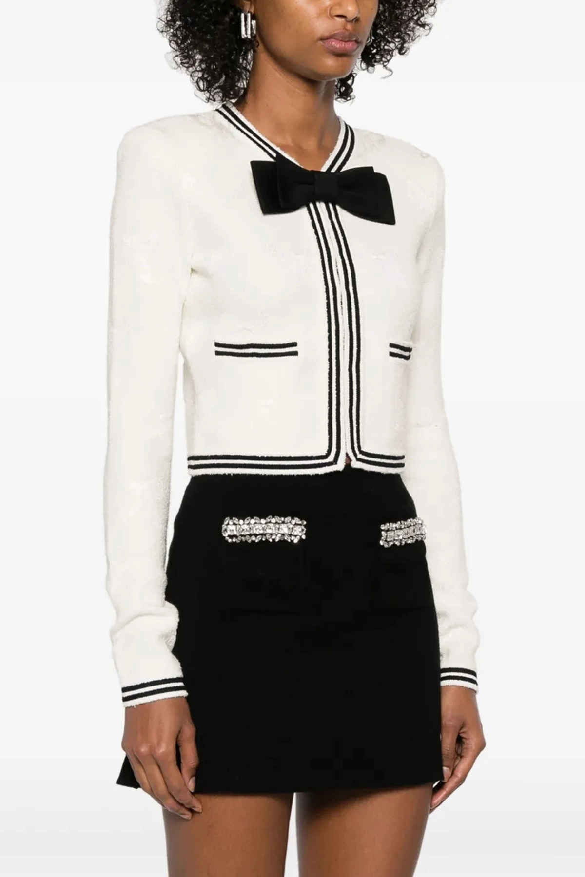 'Cream Bow Jacquard' cardigan - 2