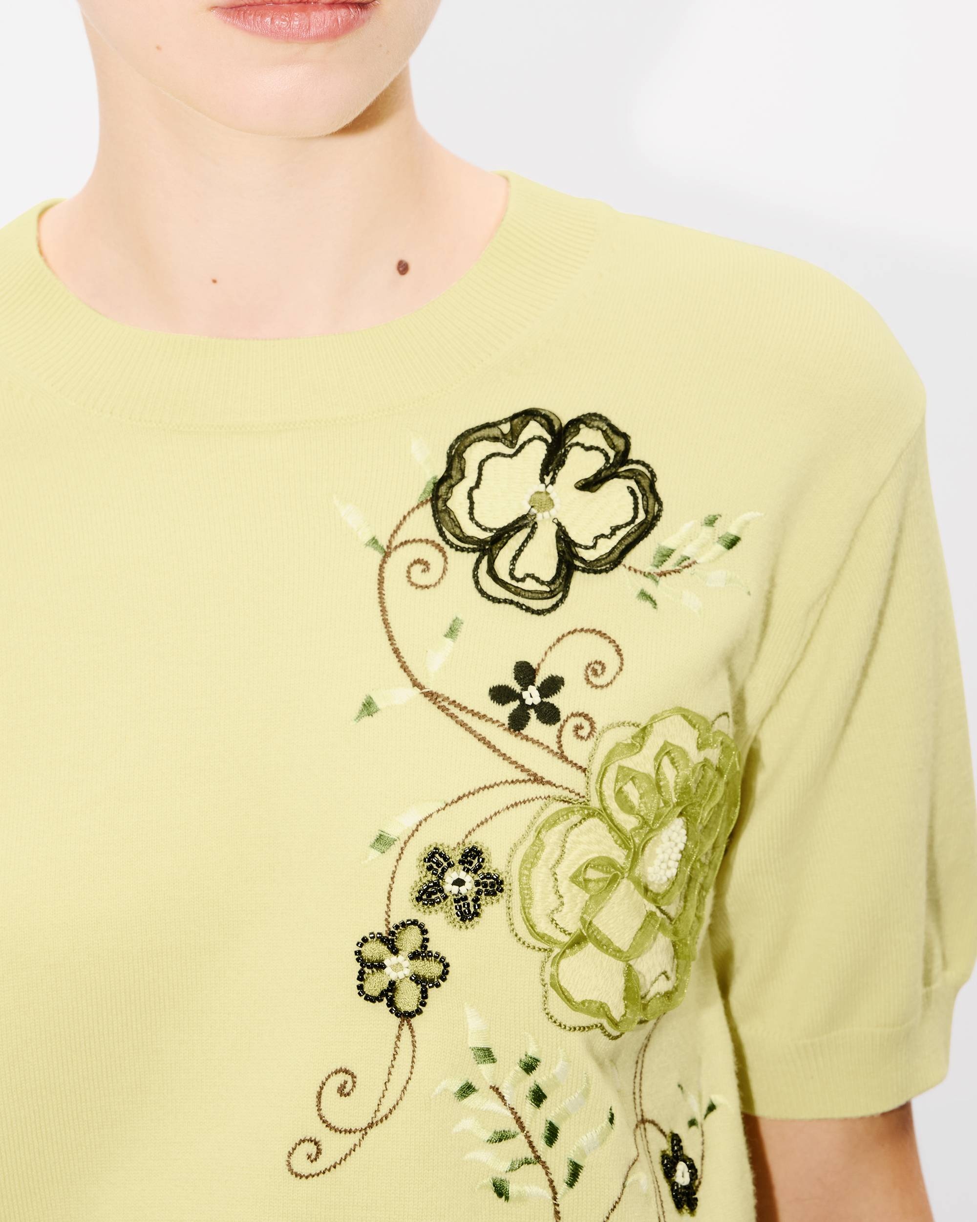 KENZO Peonies' embroidered top in light wool - 6