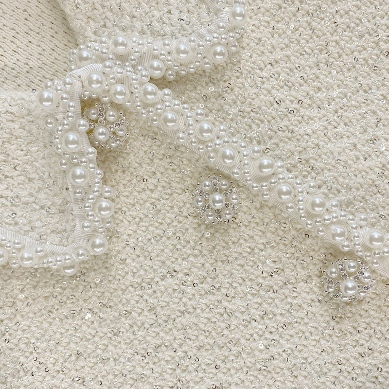 Cream Sequin Pearl Cropped Feather Cardigan 5
