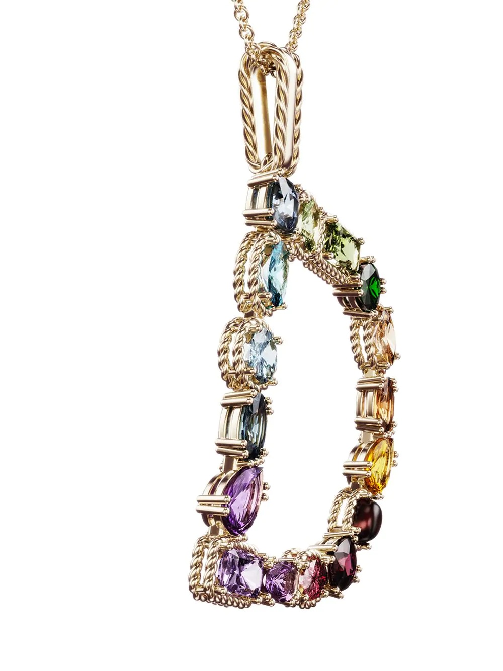 18kt yellow gold initial D gemstone necklace - 3