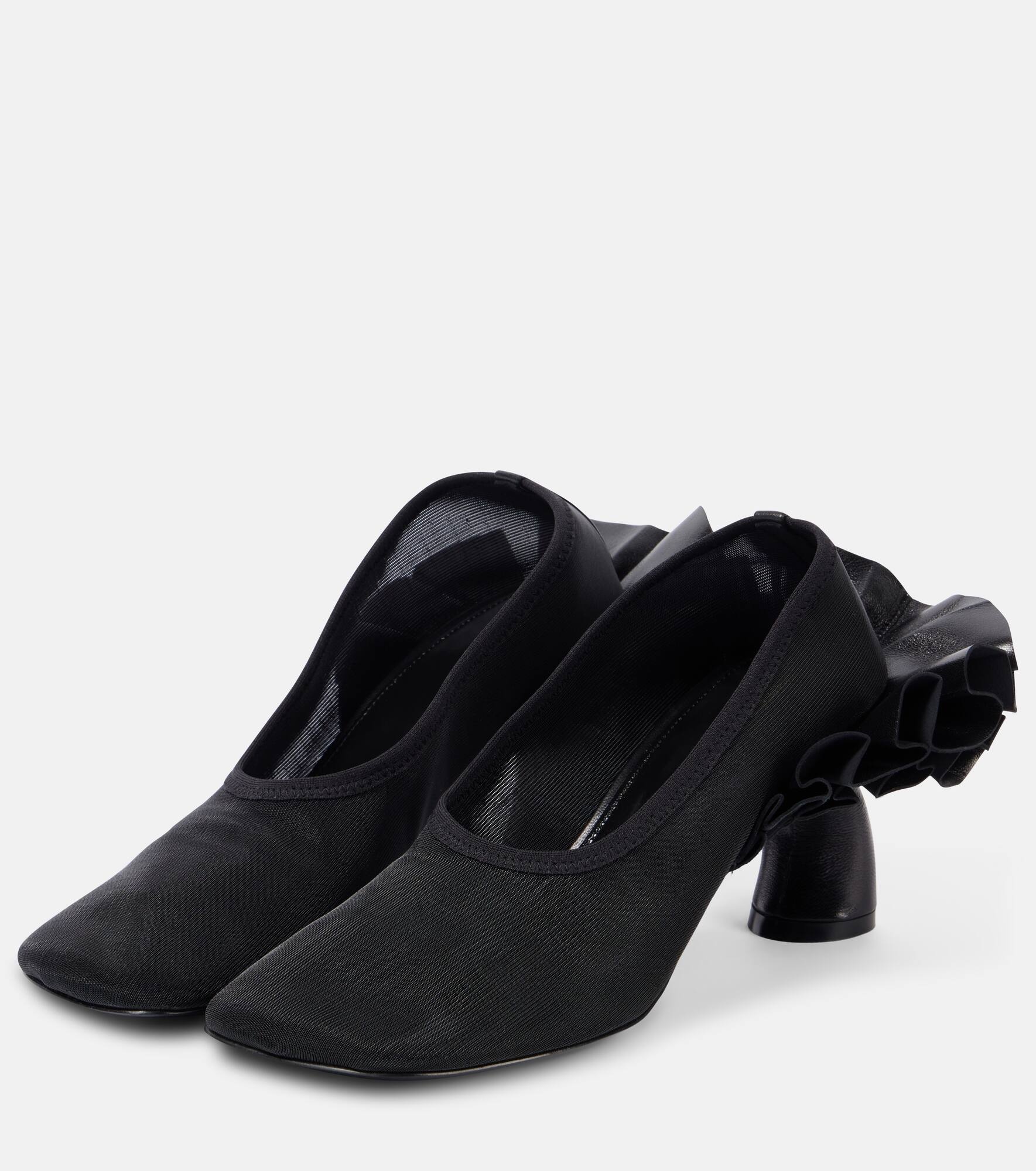 Ruffled leather-trimmed mesh pumps - 4