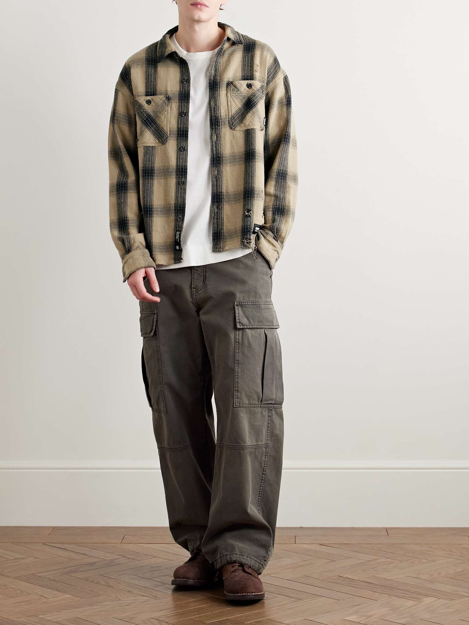 Savage Logo-Appliquéd Distressed Checked Cotton Shirt - 2