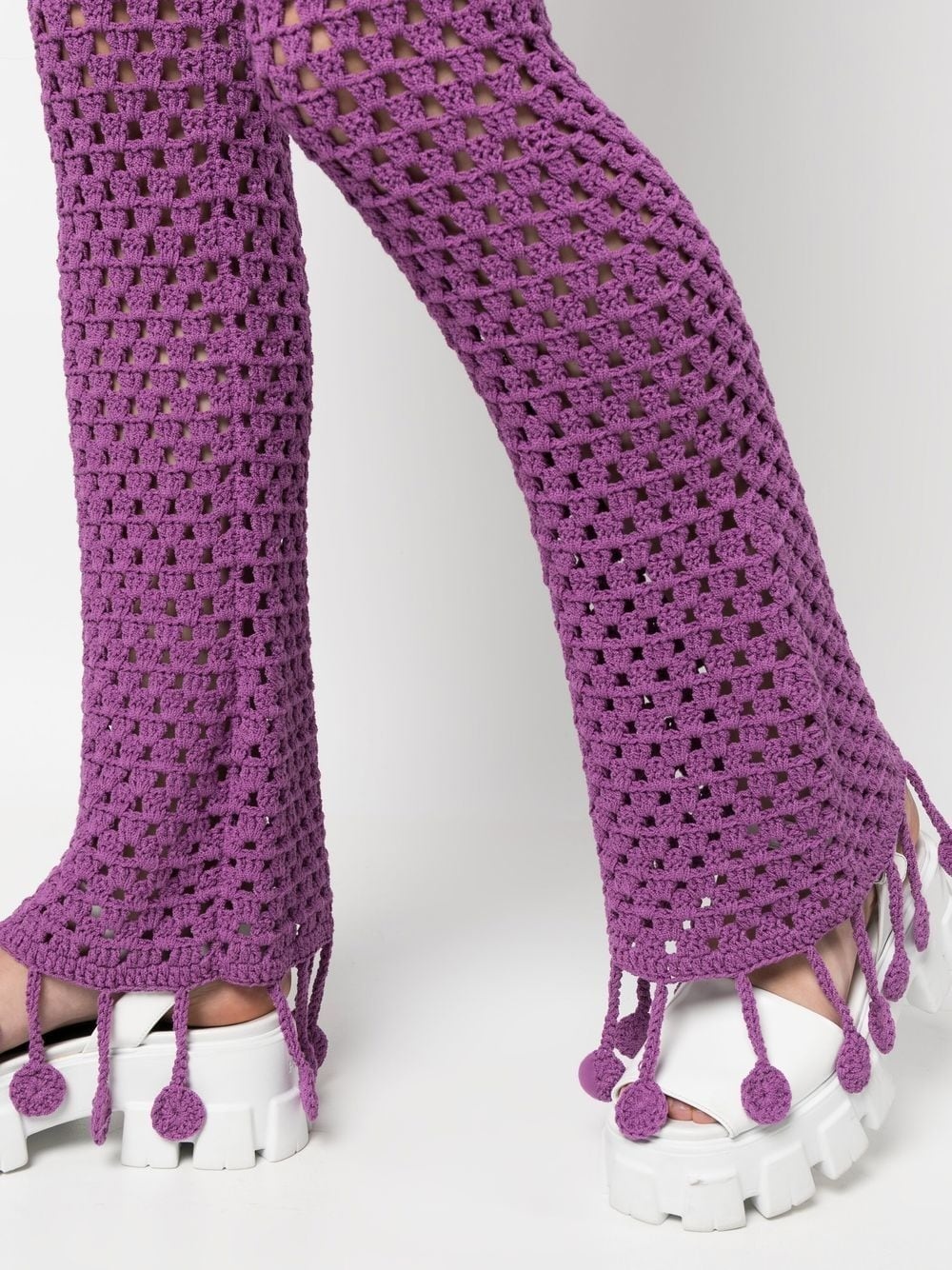 crochet tassel-trim flared trousers - 5