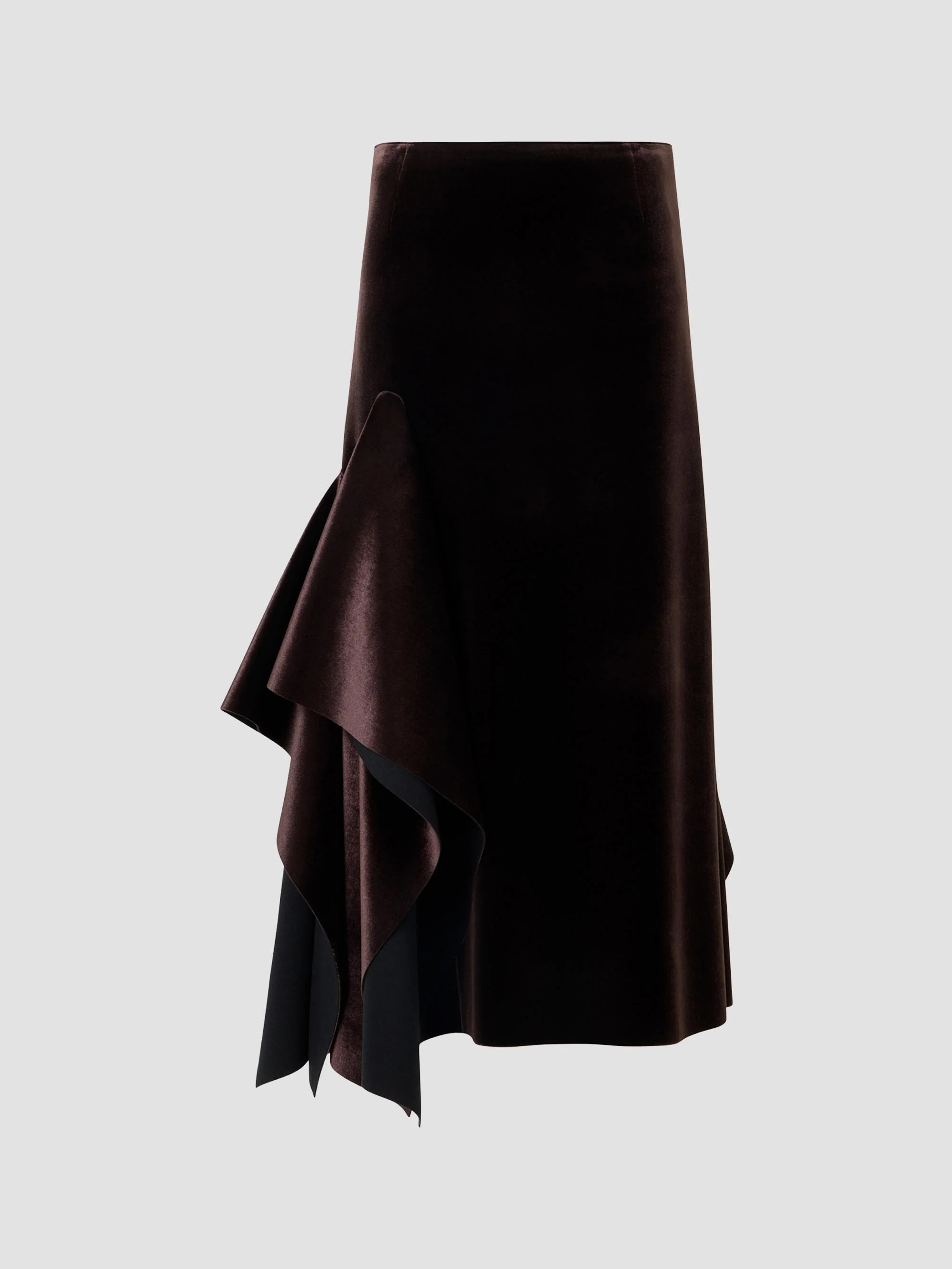 Women's Velvet Neoprene Asymmetric Midi Skirt - Coffee - 1