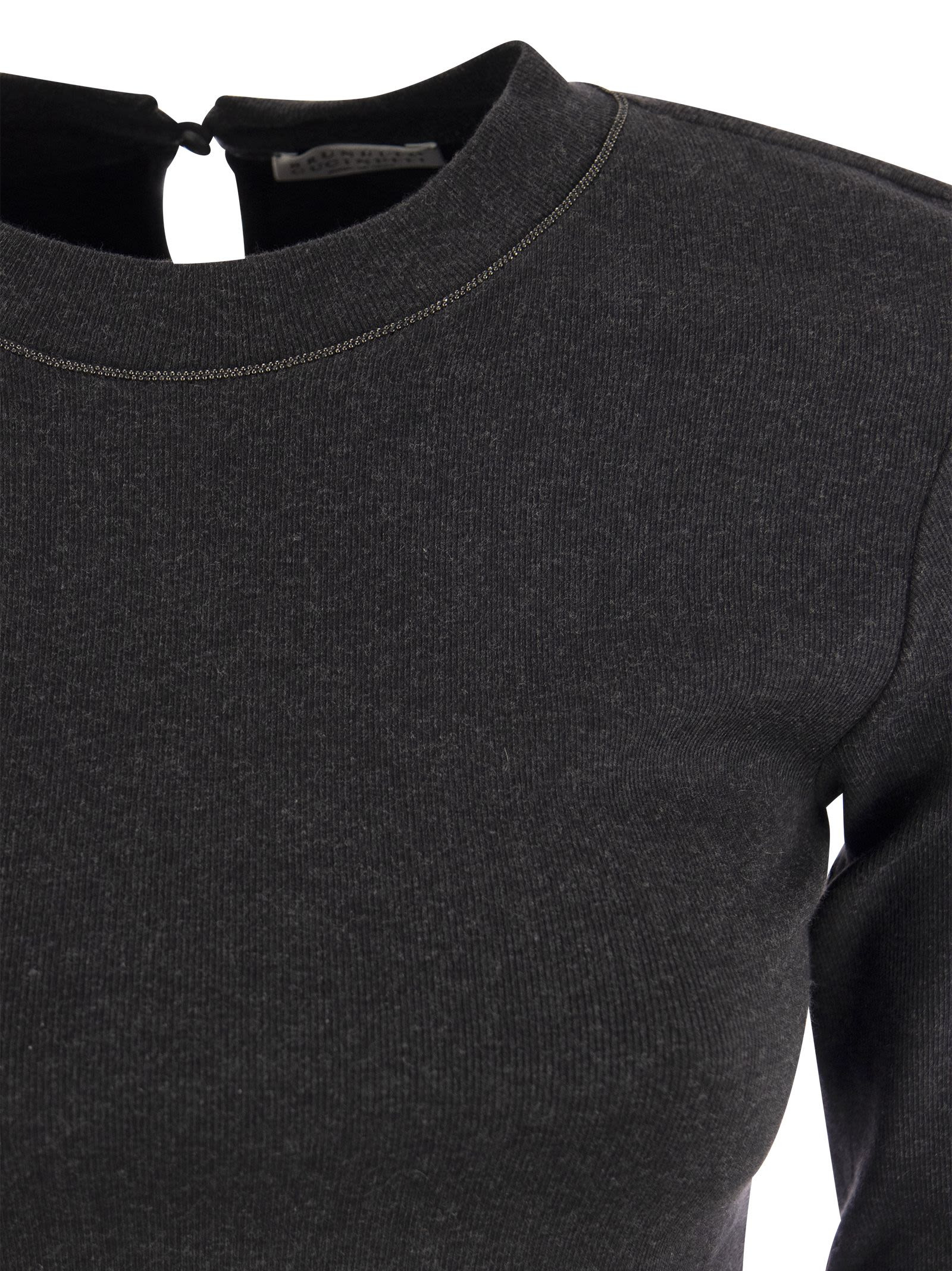 Brunello Cucinelli Women Ribbed Stretch Cotton Jersey T-Shirt With Jewellery - 4
