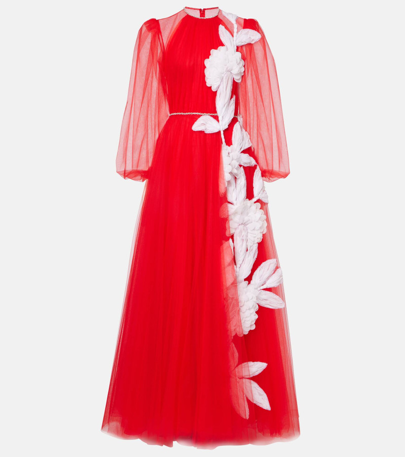 Floral appliqué tulle gown 1