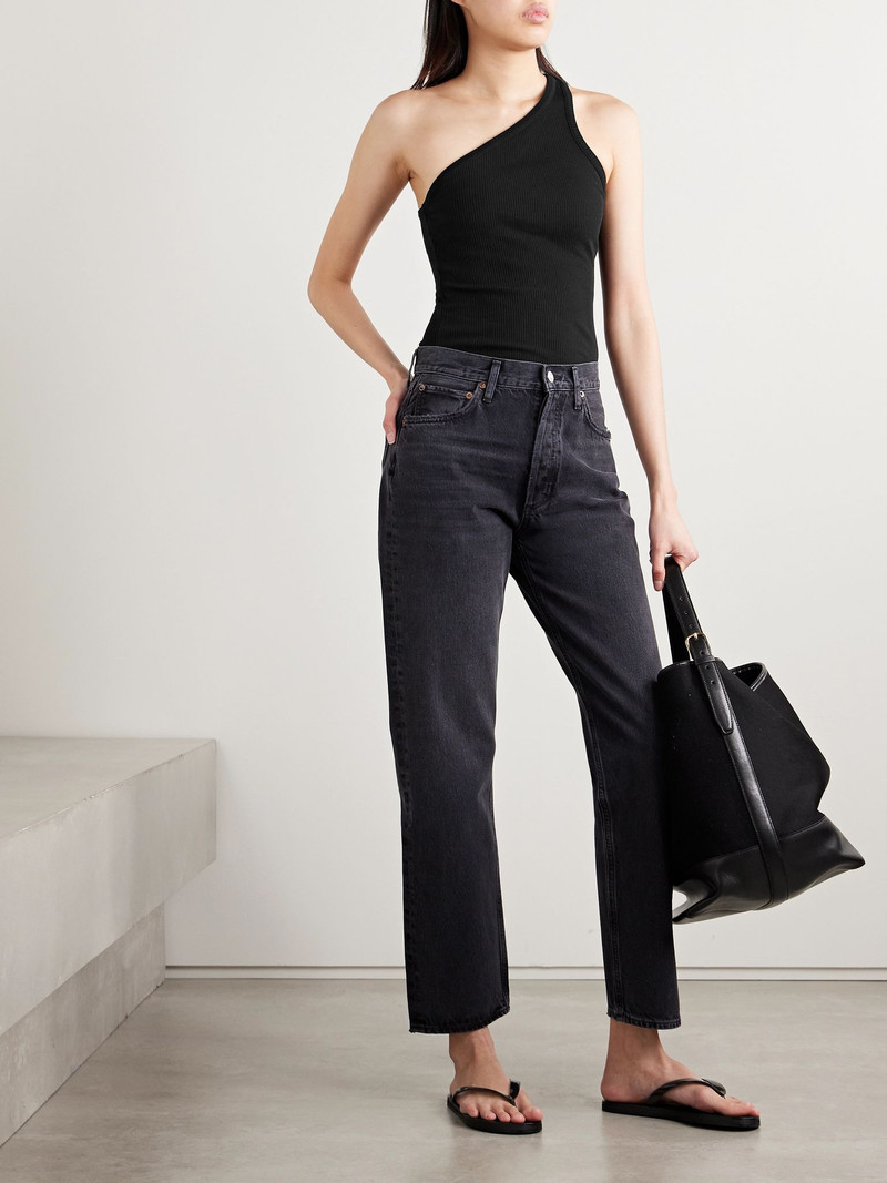 AGOLDE Verica one-shoulder ribbed-knit tank Black outlook