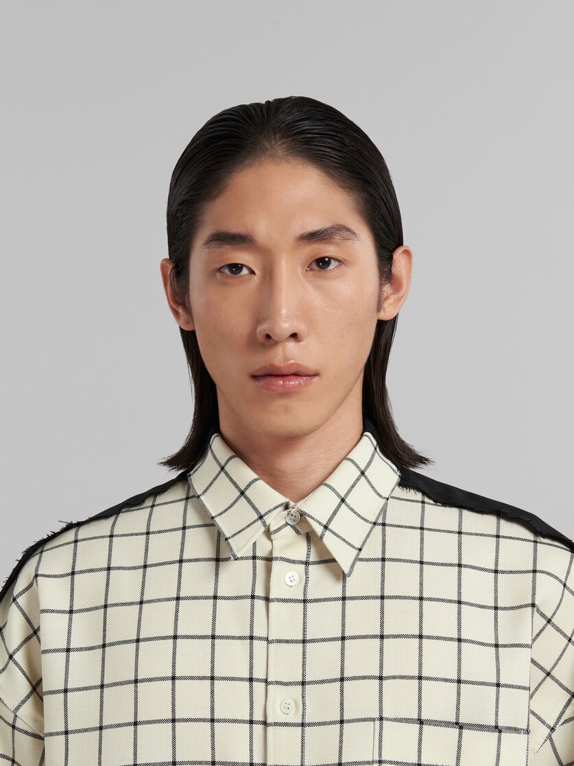 WHITE CHECKED WOOL SHIRT WITH PLAIN BACK - 4