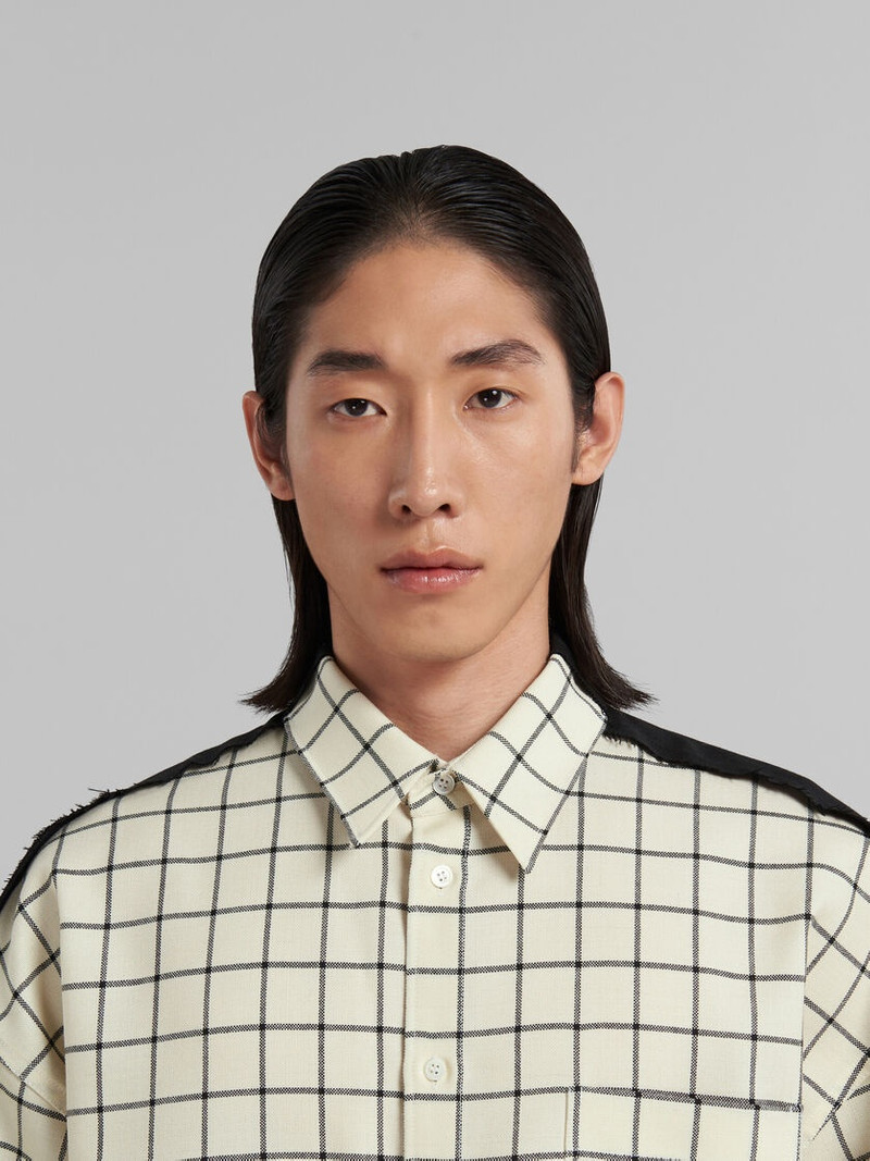 WHITE CHECKED WOOL SHIRT WITH PLAIN BACK 4