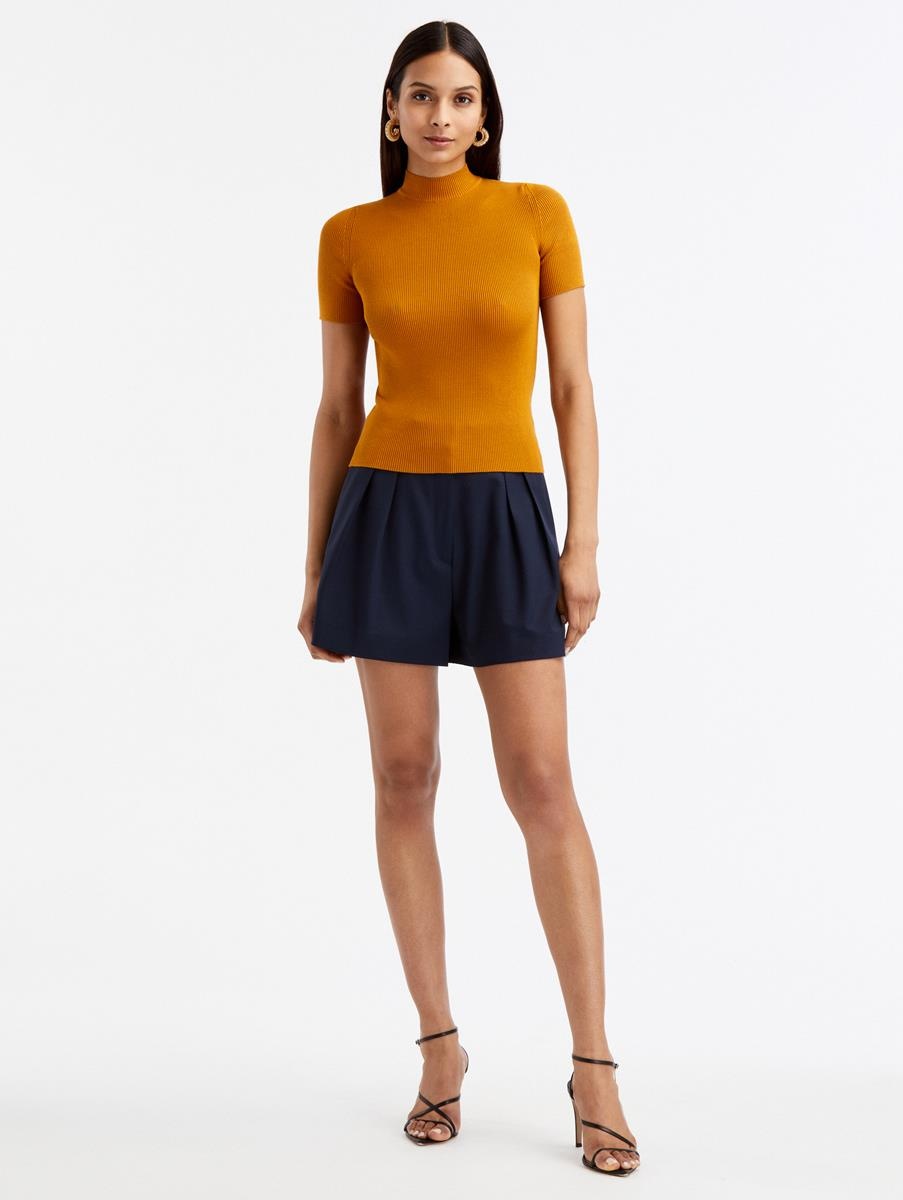 SHORT SLEEVE MOCK NECK RIBBED PULLOVER - 2