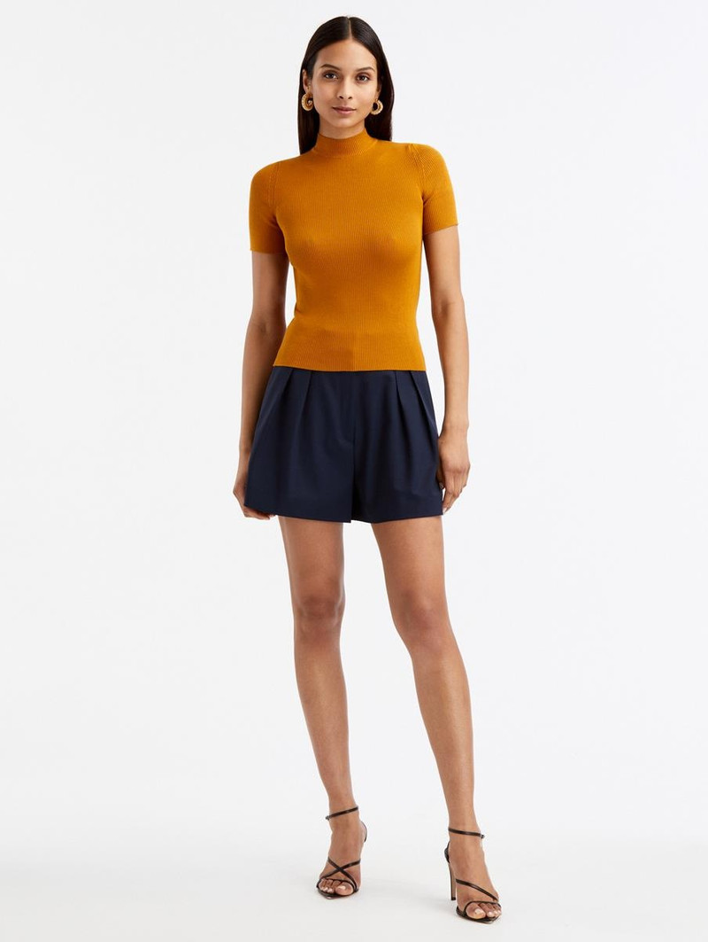 Oscar de la Renta SHORT SLEEVE MOCK NECK RIBBED PULLOVER outlook
