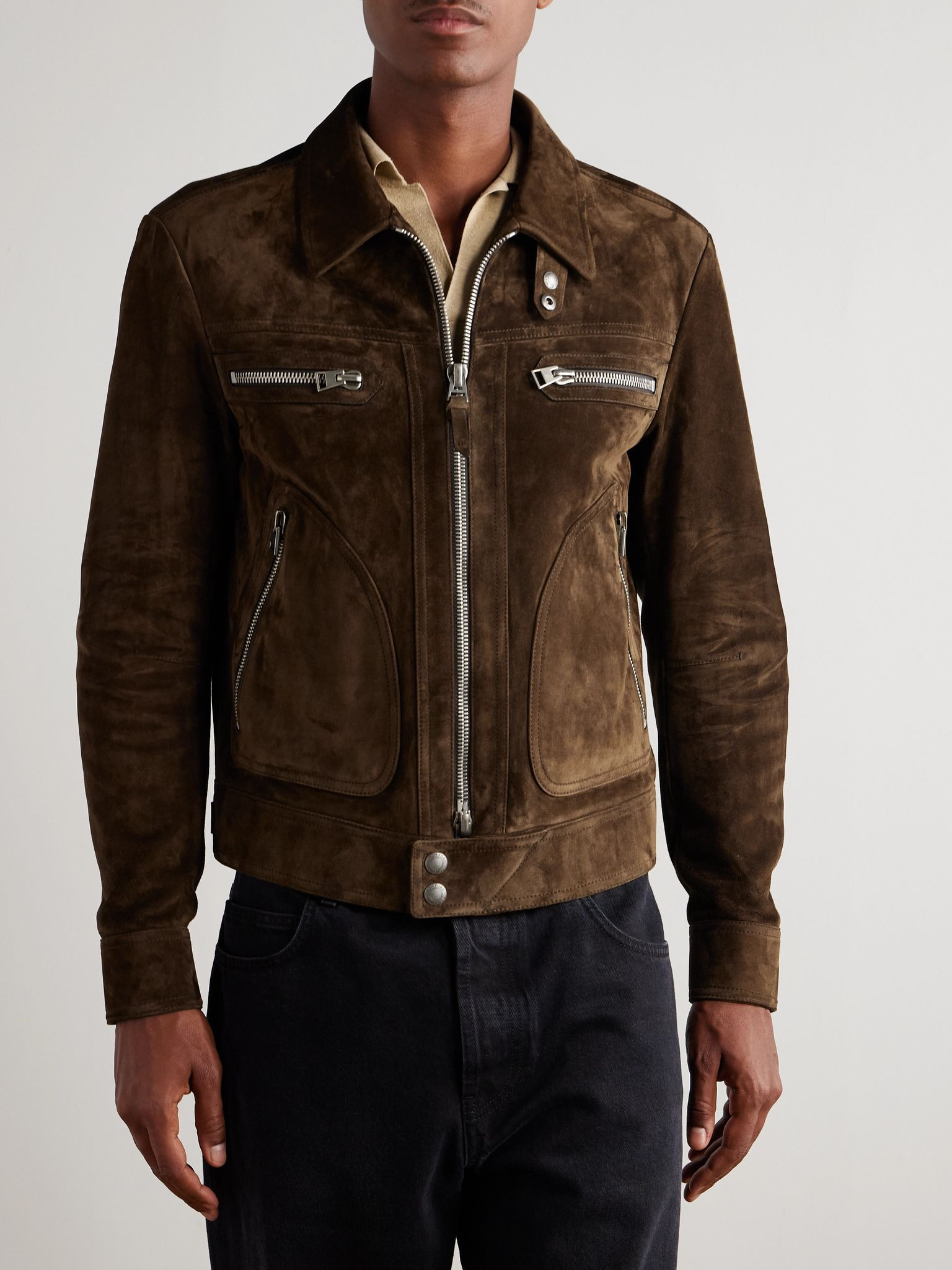 Slim-Fit Suede Jacket Brown - 3