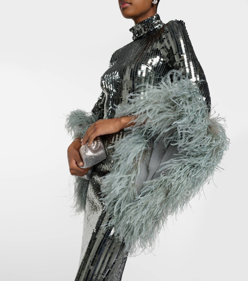 Del Rio feather-trimmed sequined midi dress 5