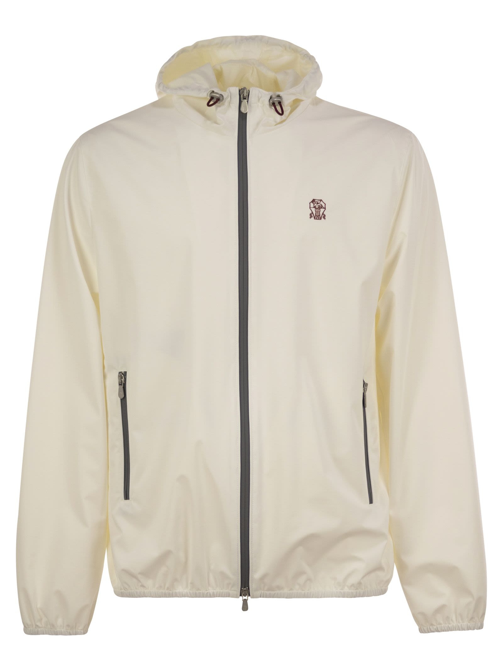 Brunello Cucinelli Men Membranated Nylon Jacket With Logo And Hood - 1