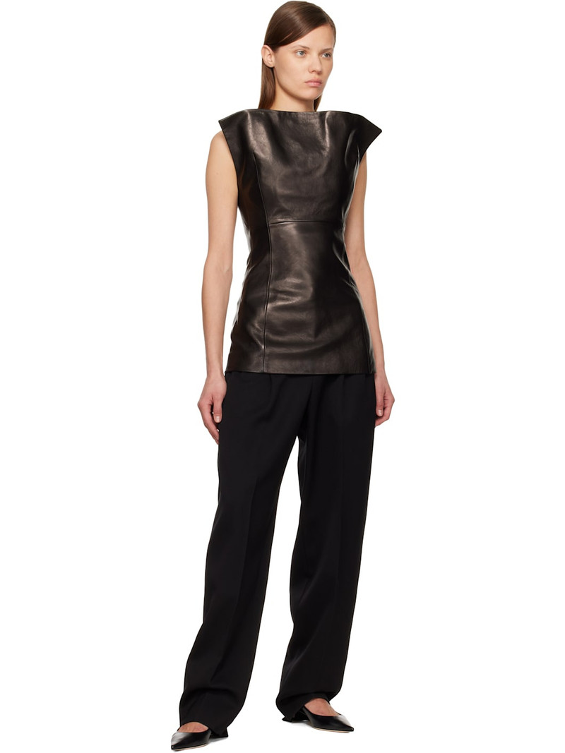 KHAITE Black Corinne Leather Top outlook