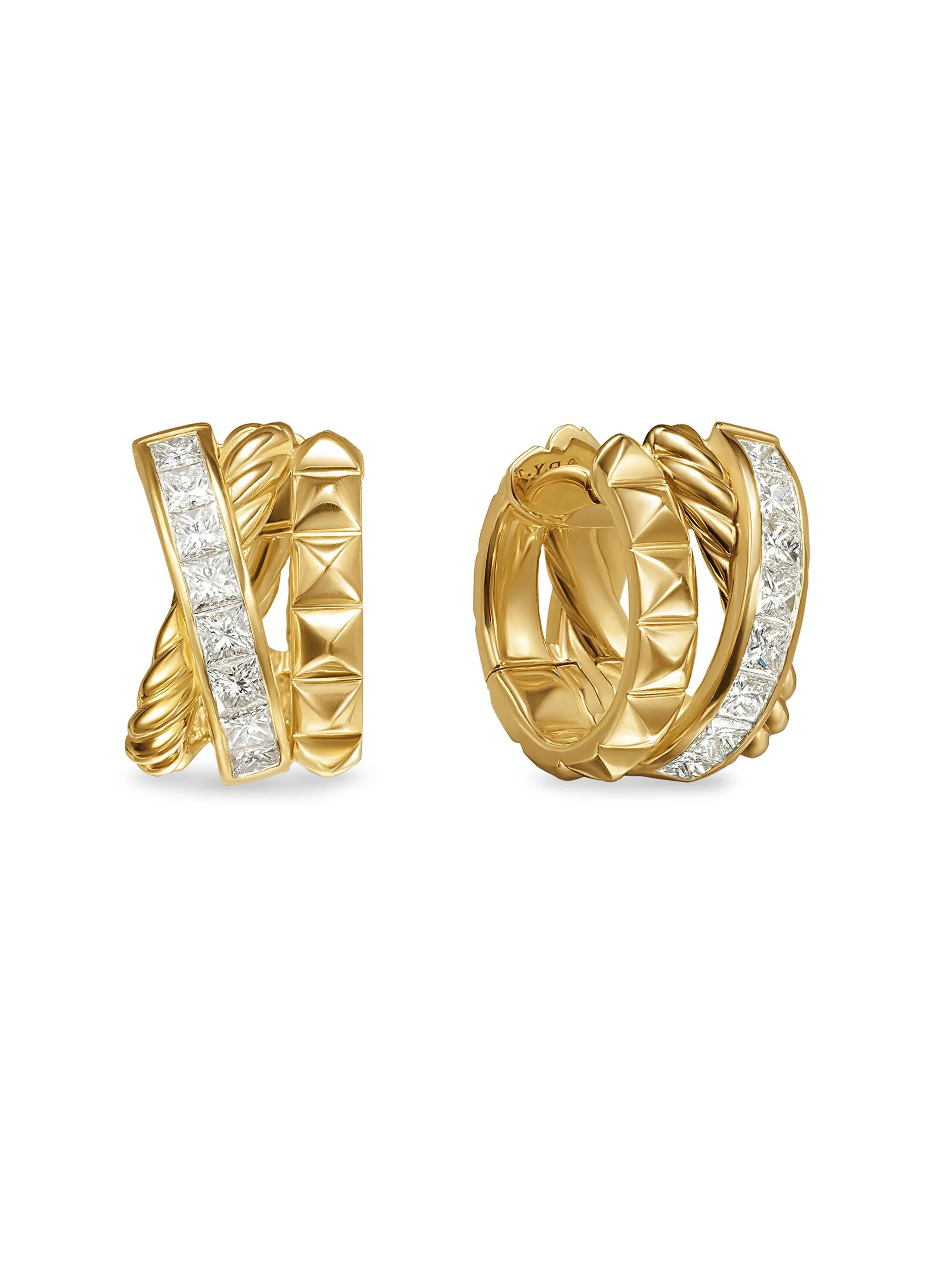 Women's Crossover Trio Huggie Hoop Earrings in 18K Yellow Gold with Diamonds, 15.1MM - Gold - 1