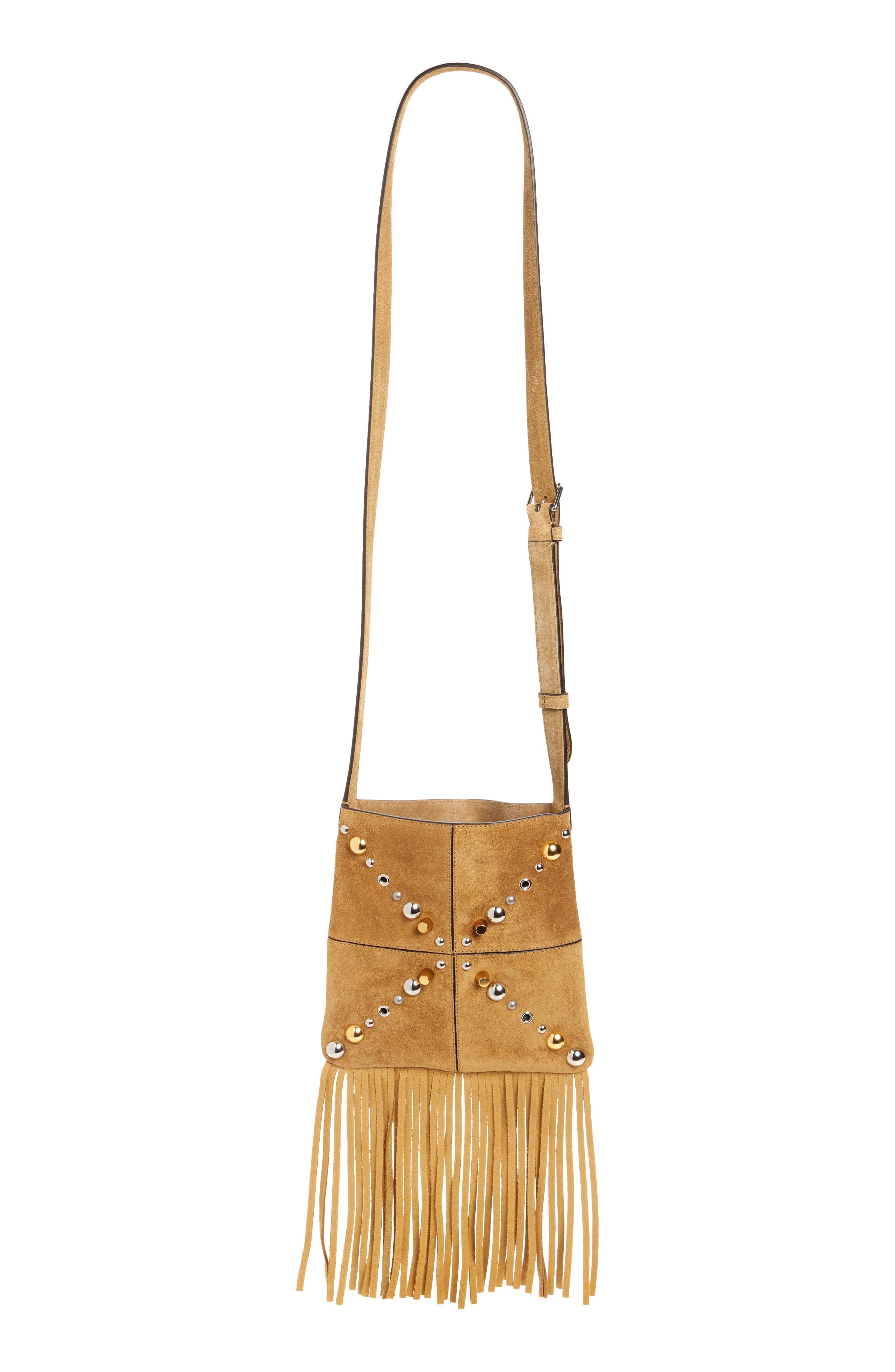 Valentino Garavani Small Nellcôte Fringe Stud Suede Crossbody Bag in Beige at Nordstrom - 4