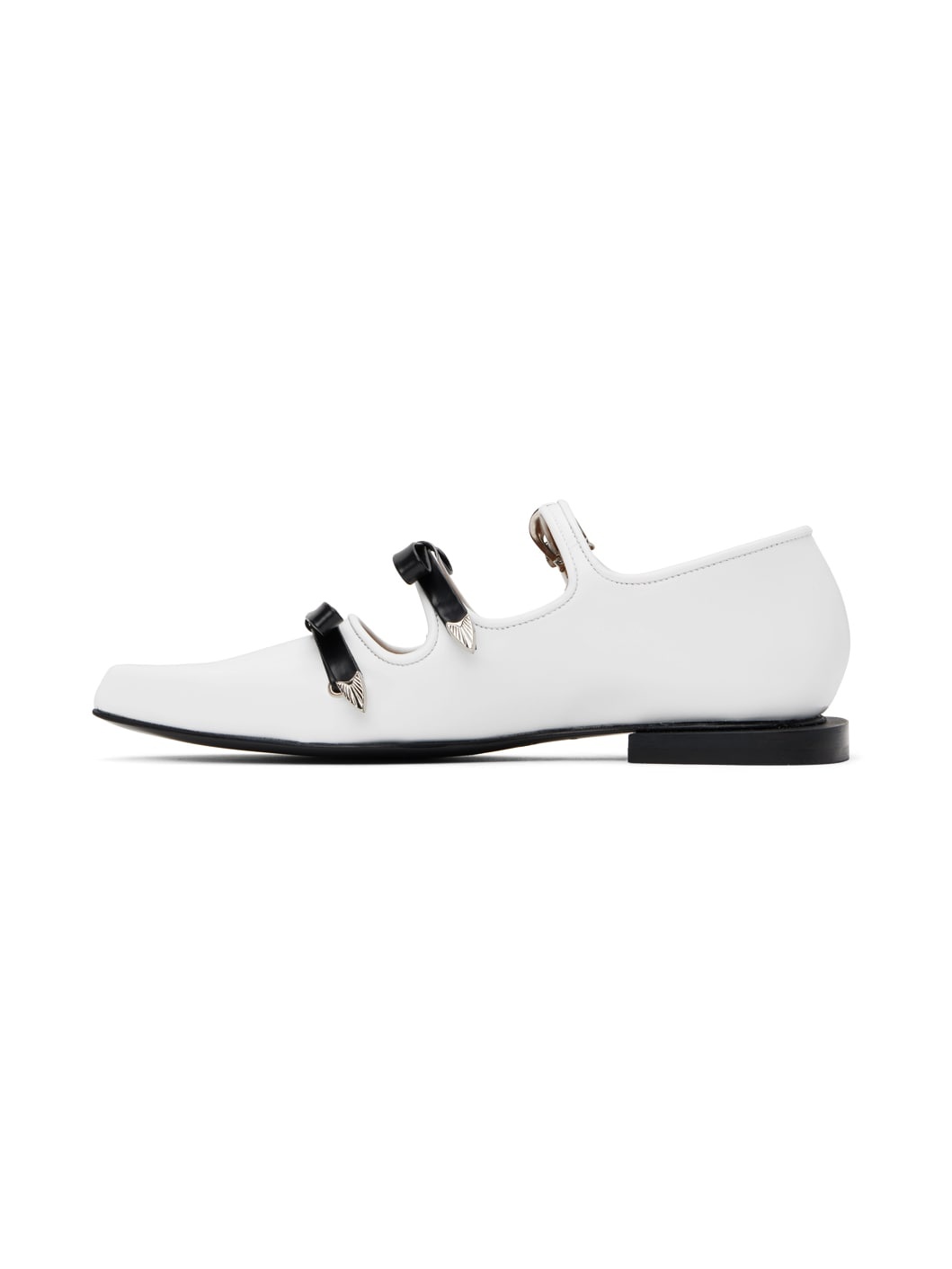 White Mary Jane Ballerina Flats - 3