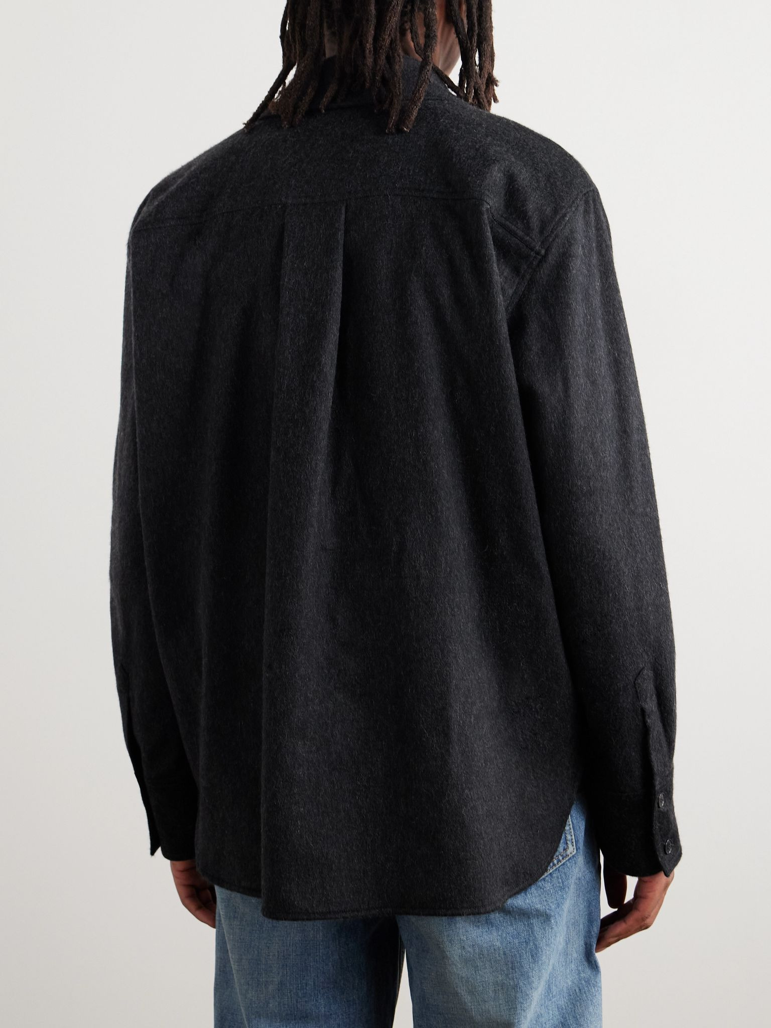 Brushed Cashmere and Wool-Blend Overshirt Dark gray - 3