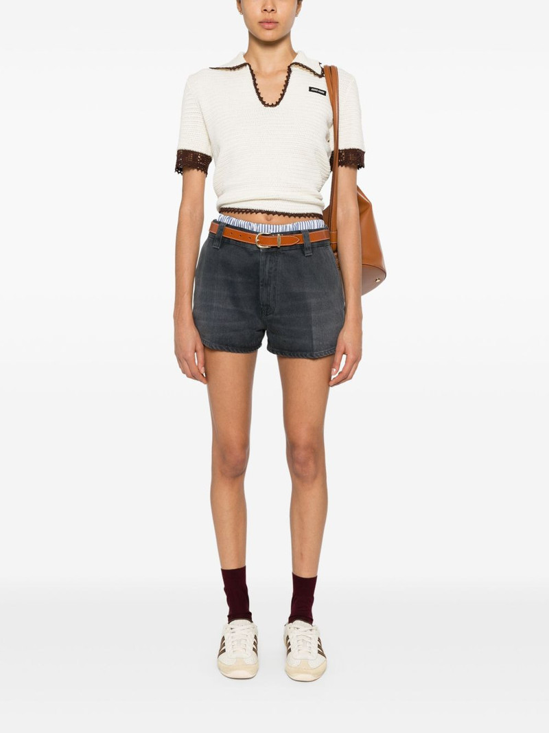Miu Miu logo-embroidered cotton mini shorts outlook