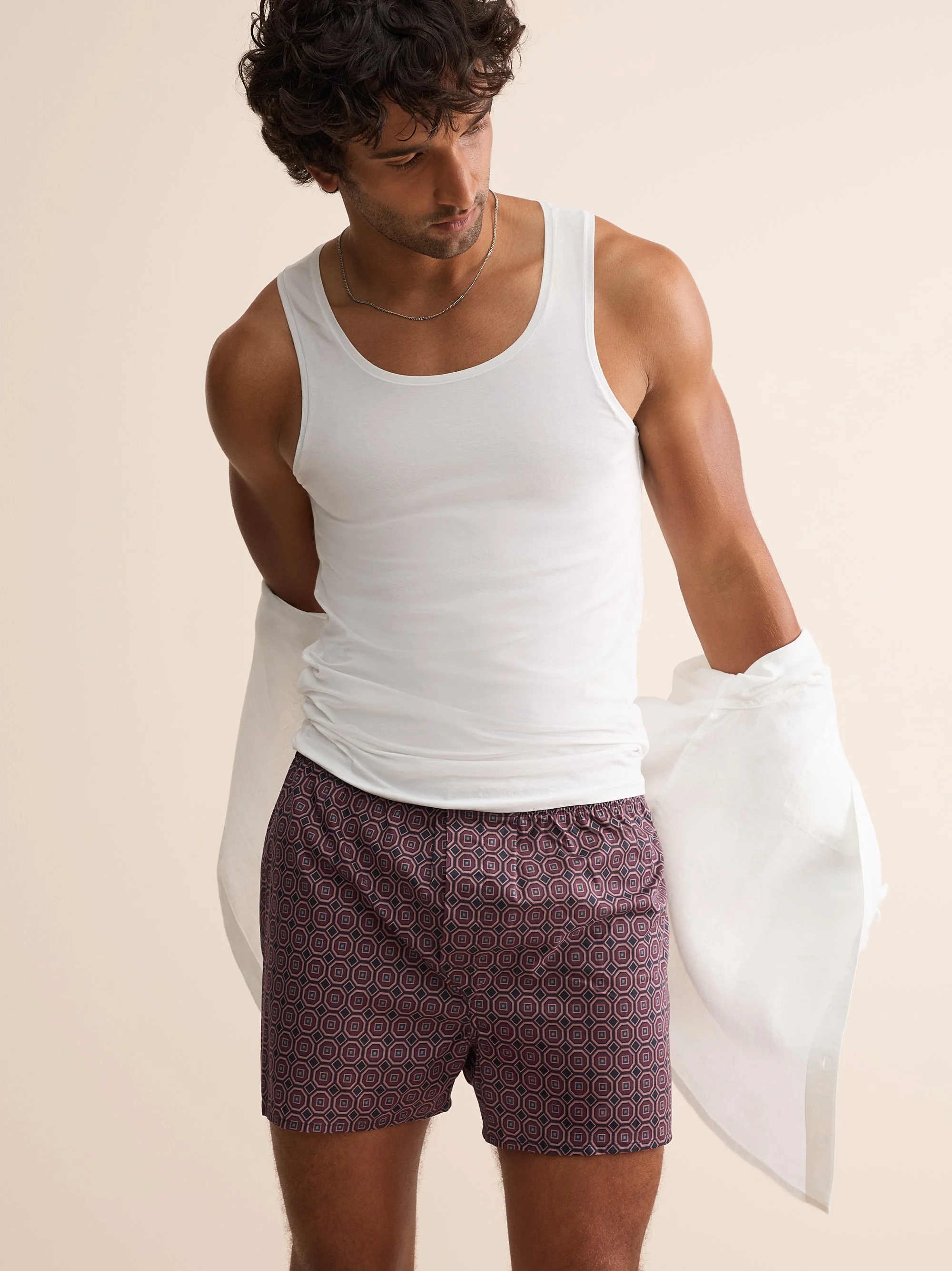Ledbury Cotton Batiste Classic Fit Boxers Night Navy & Wine Geo - 1