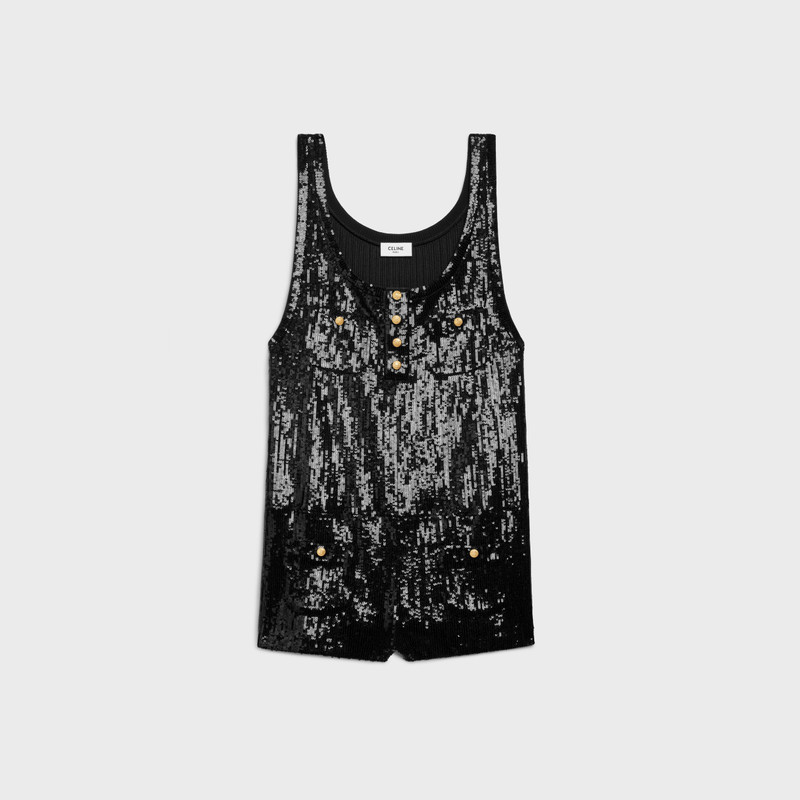 embroidered short jumpsuit in ribbed cotton 1