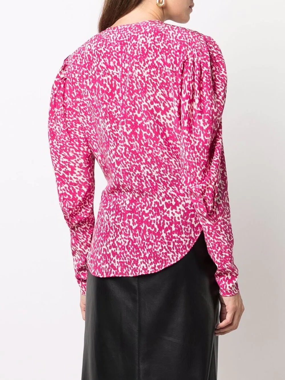 floral-print curved-hem silk blouse - 4