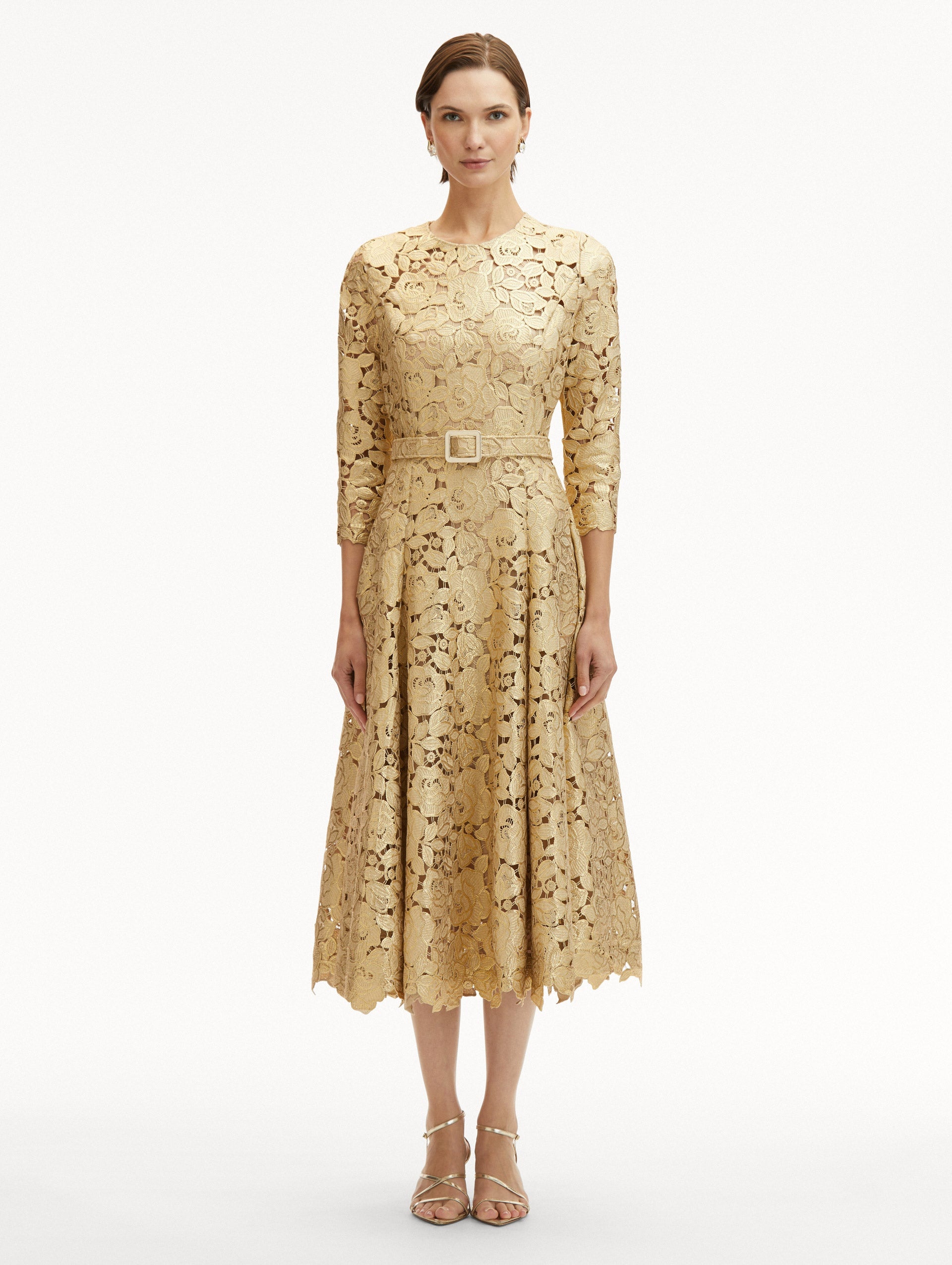 GOLD FOIL ROSE GUIPURE DRESS - 2