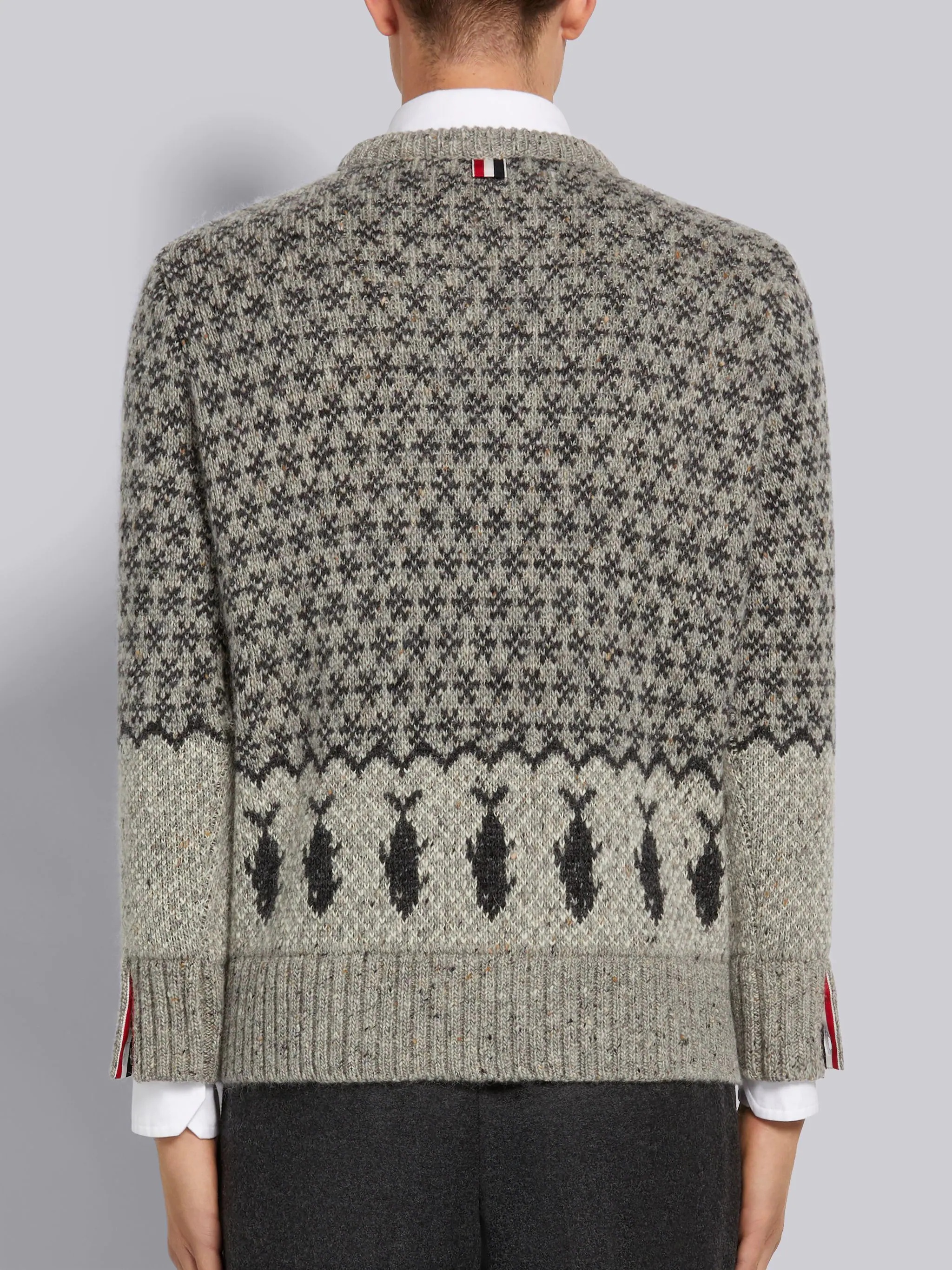 Tonal Grey Mohair Tweed Fair Isle Jacquard Relaxed Fit Crew Neck - 3