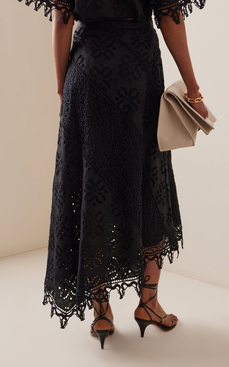 Solara Eyelet-Lace Linen Maxi Skirt black 4