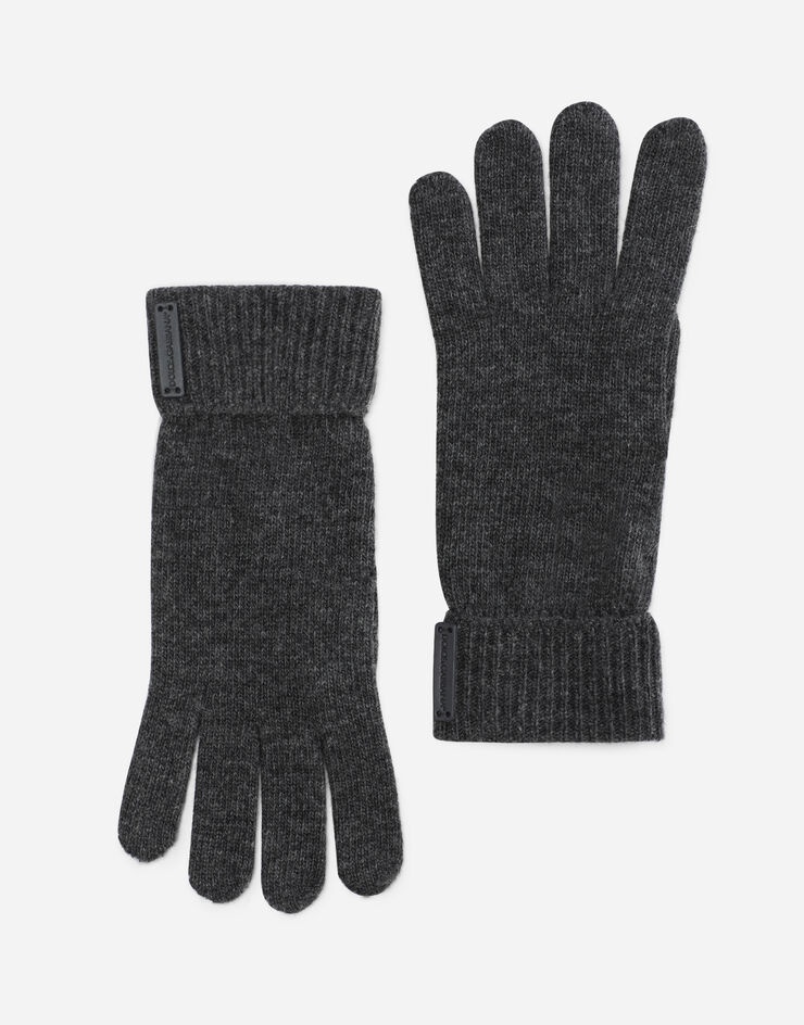 Knit wool gloves with leather logo - 1