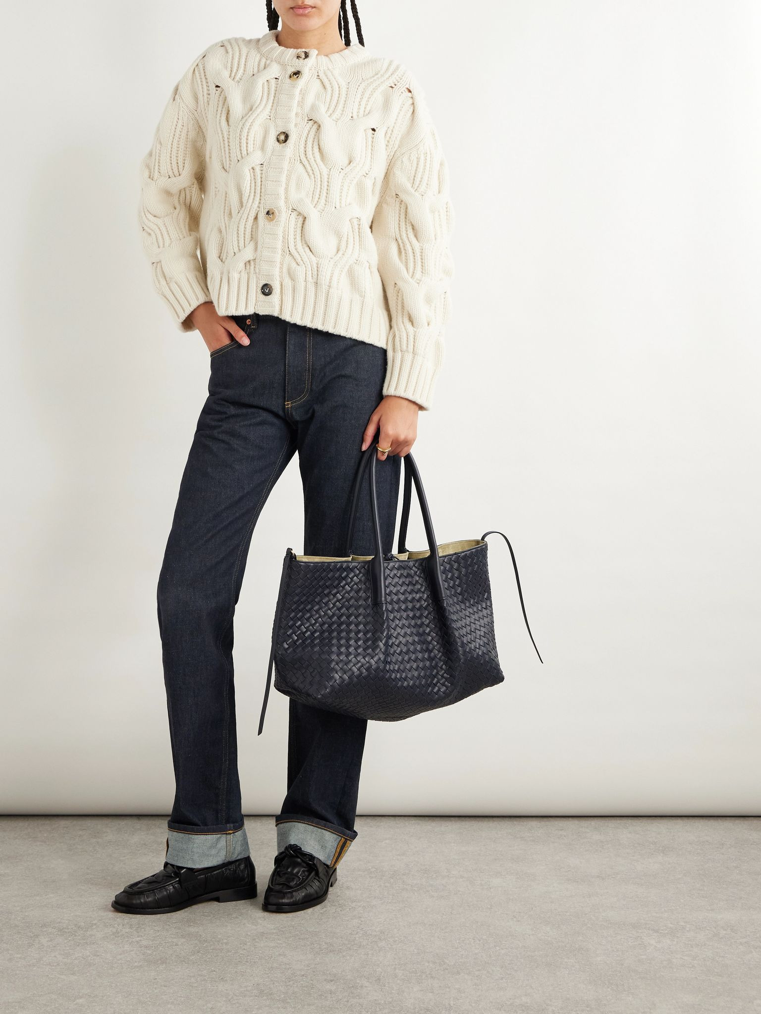 Cropped cable-knit wool cardigan Cream - 2