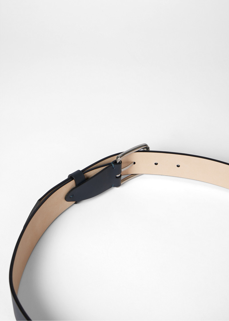 Navy 'Artist Stripe' Edge Leather Belt 4