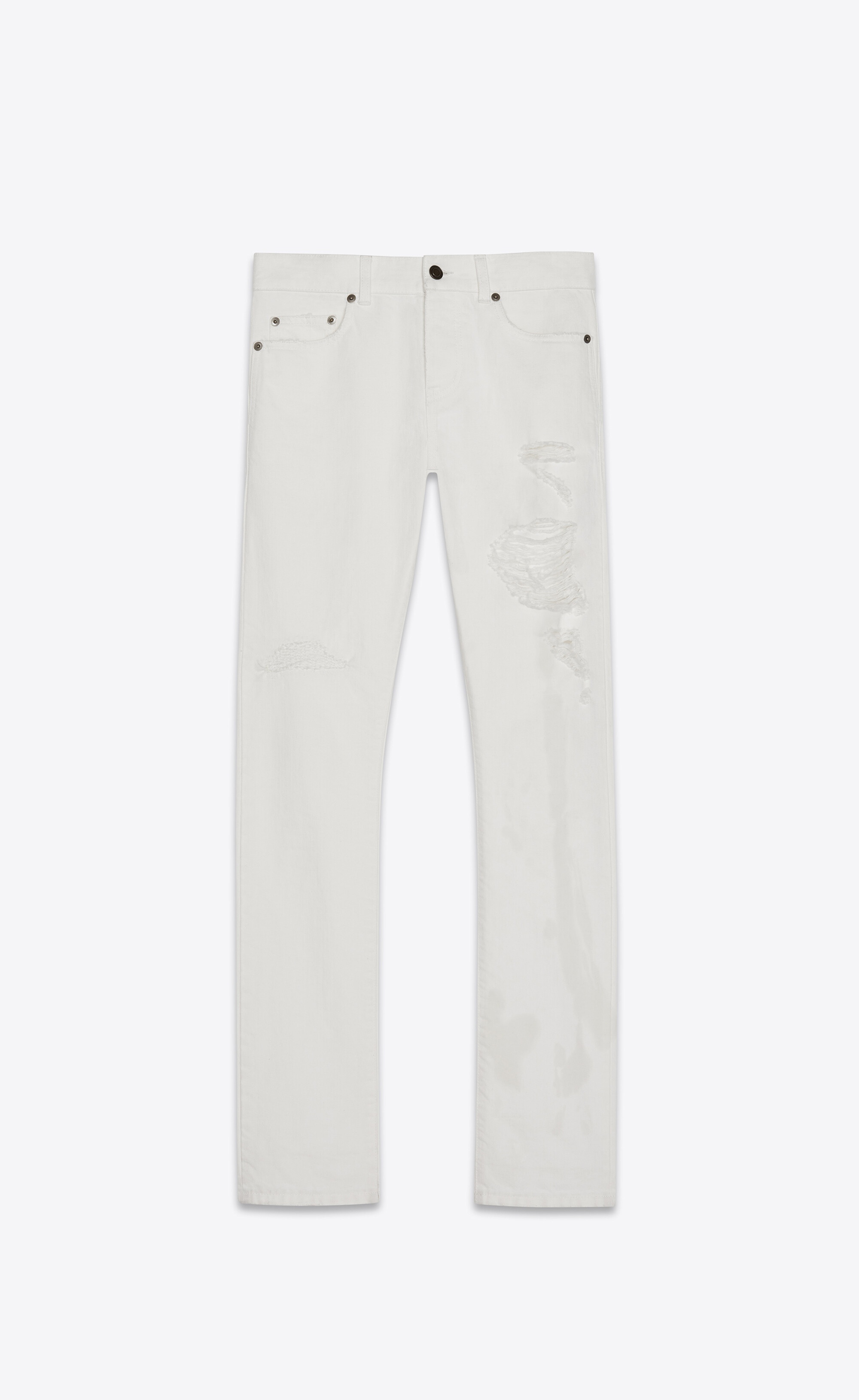 slim jeans with holes in white stonewash denim - 1