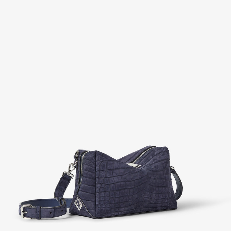 Fendi Lui Medium Navy blue nubuck crocodile leather bag 1