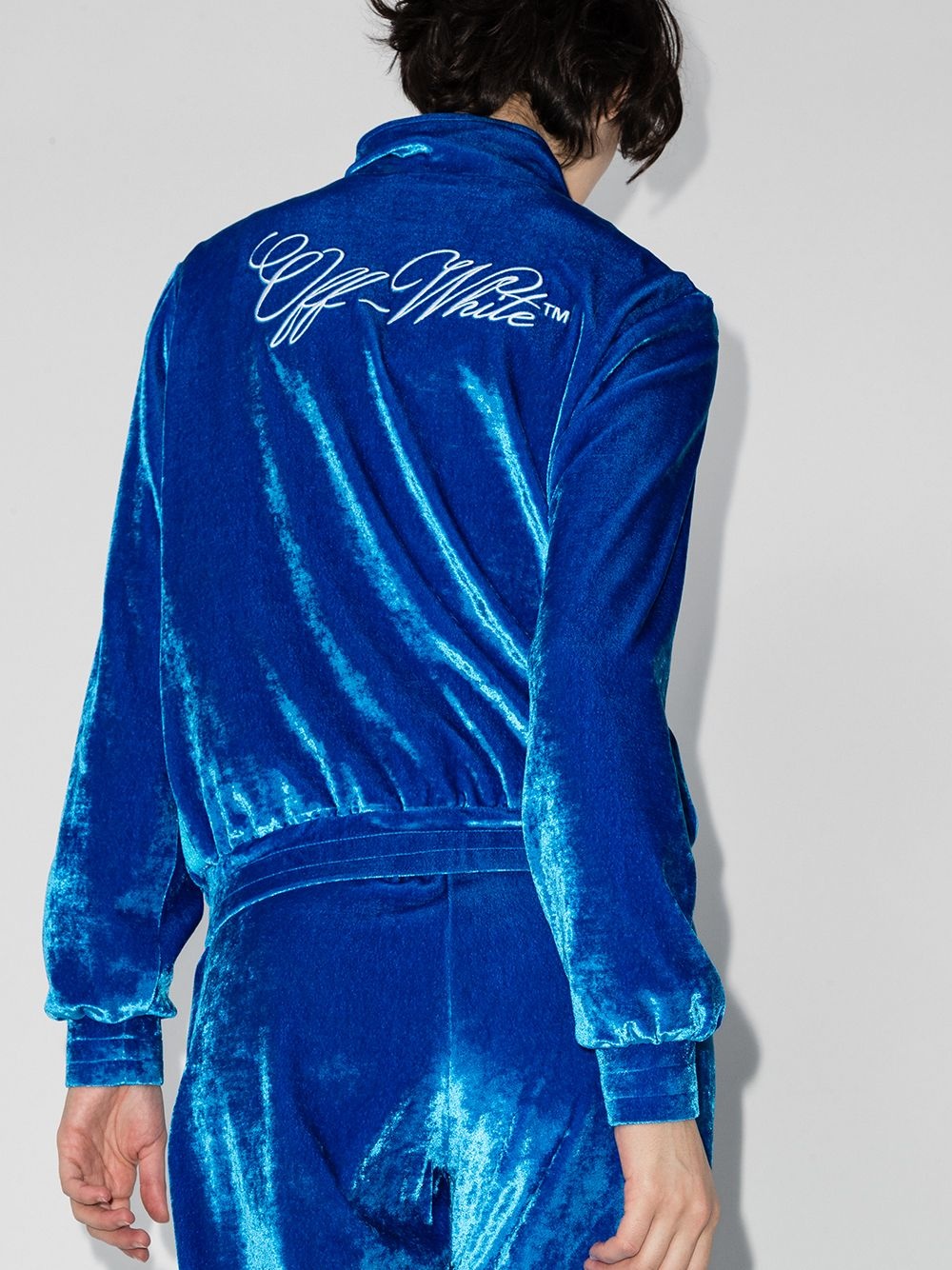 logo-embroidered velour track jacket - 2