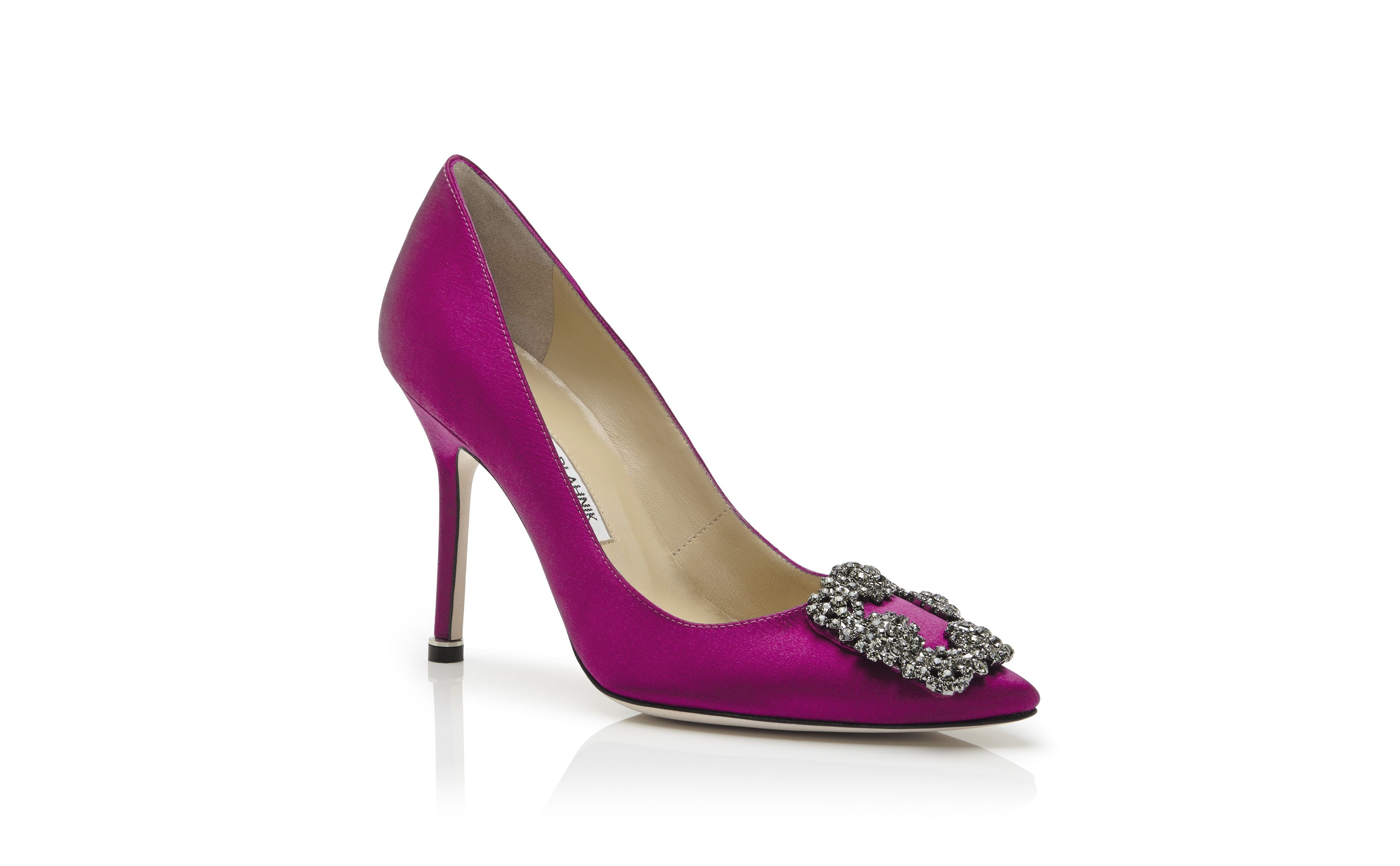 Dark Fuchsia Satin Jewel Buckle Pumps - 3