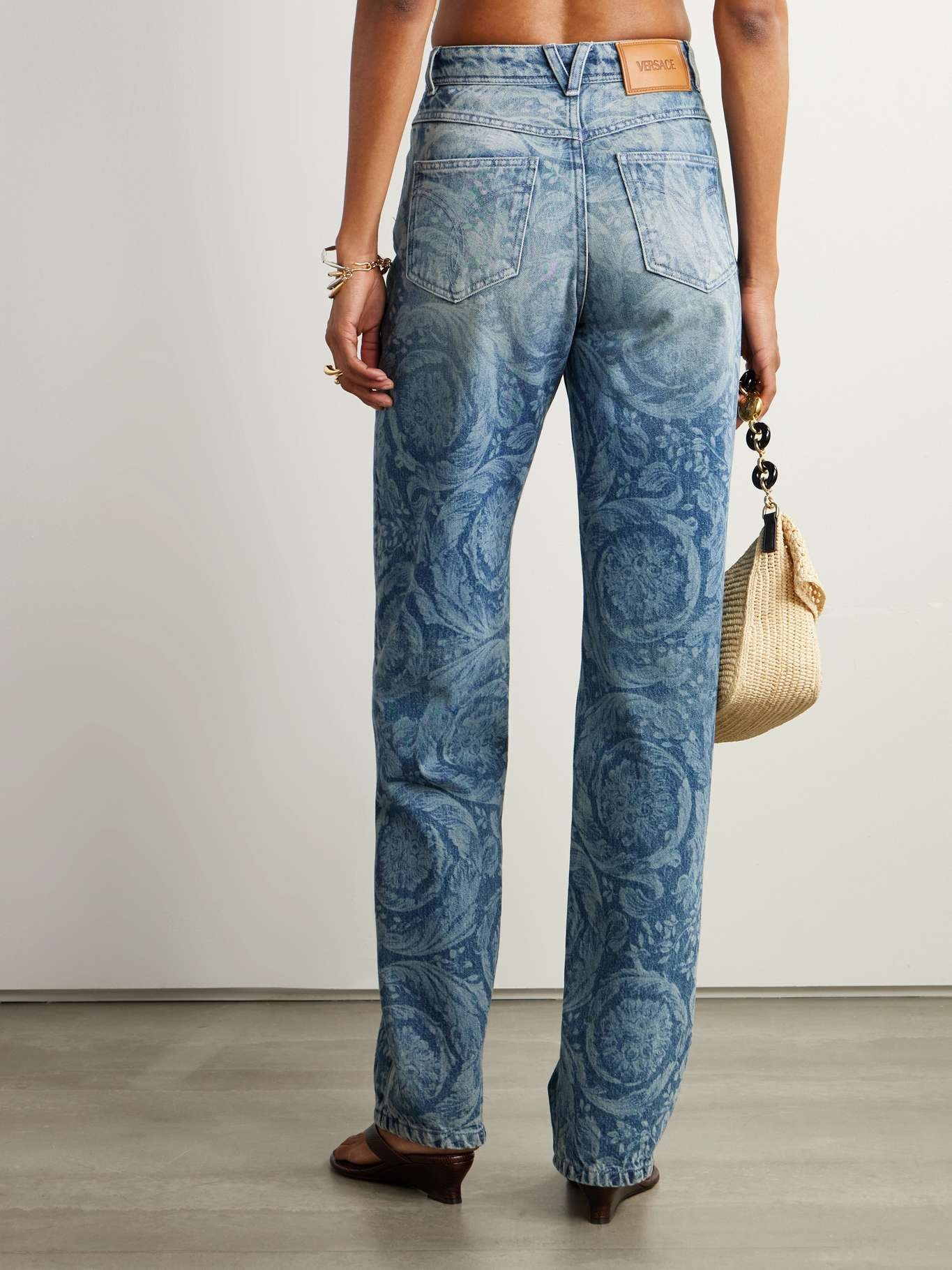 Embellished printed high-rise straight-leg jeans Mid denim - 4