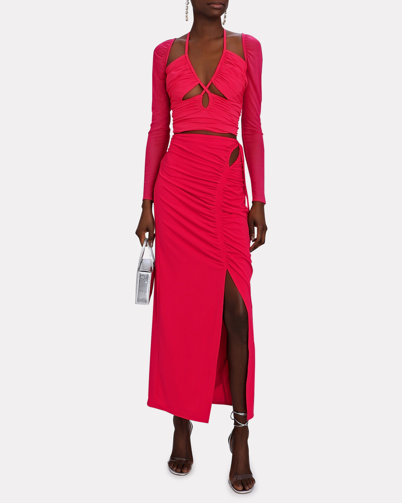 self-portrait Tie-Front Gathered Midi Skirt outlook