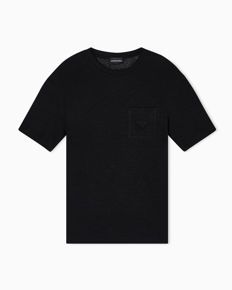 LINEN T-SHIRT WITH EAGLE EMBROIDERY PATCH 1