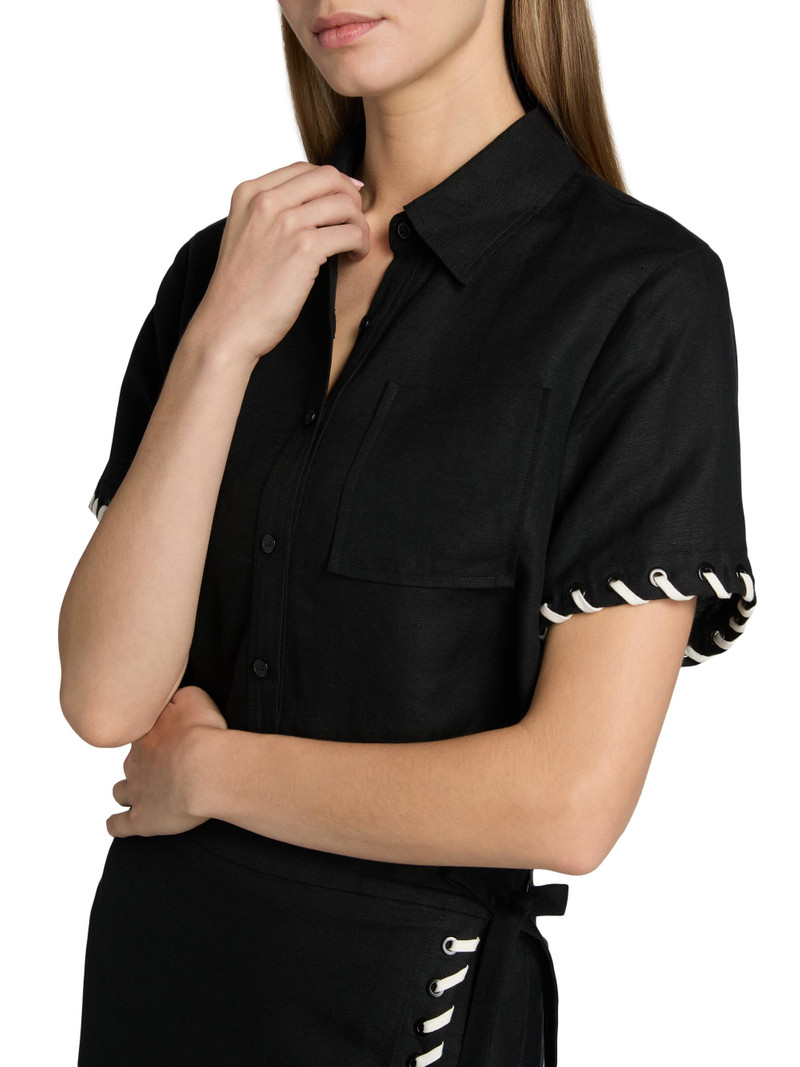 Women's Auggie Linen-Blend Crop Shirt - Black Multi 6