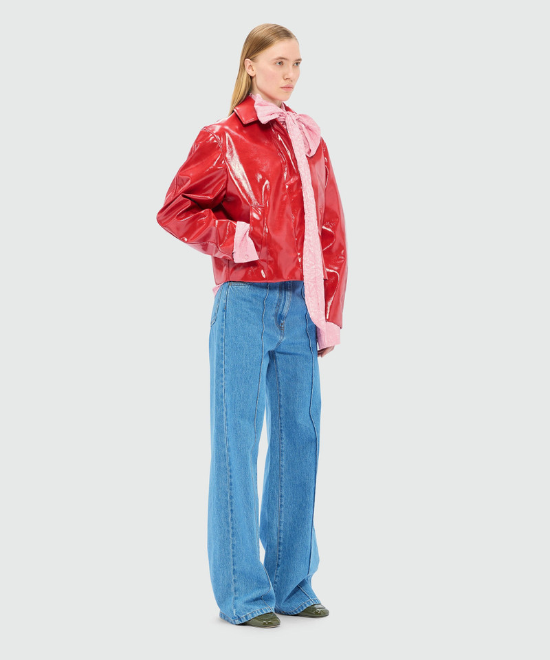 Pink satin shirt with a wrinkled effect and a jacquard "TheMwave" motif 4