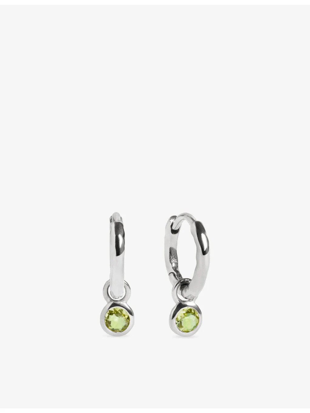 August Birthstone Sterling-Silver and Peridot Huggie Earrings - 1