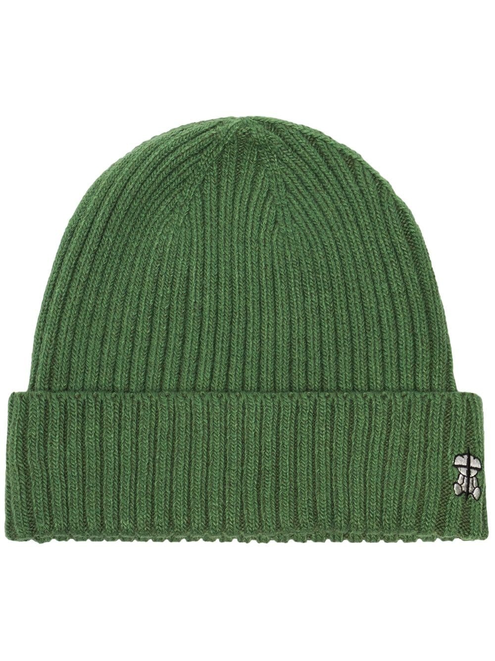 embroidered logo ribbed beanie - 1