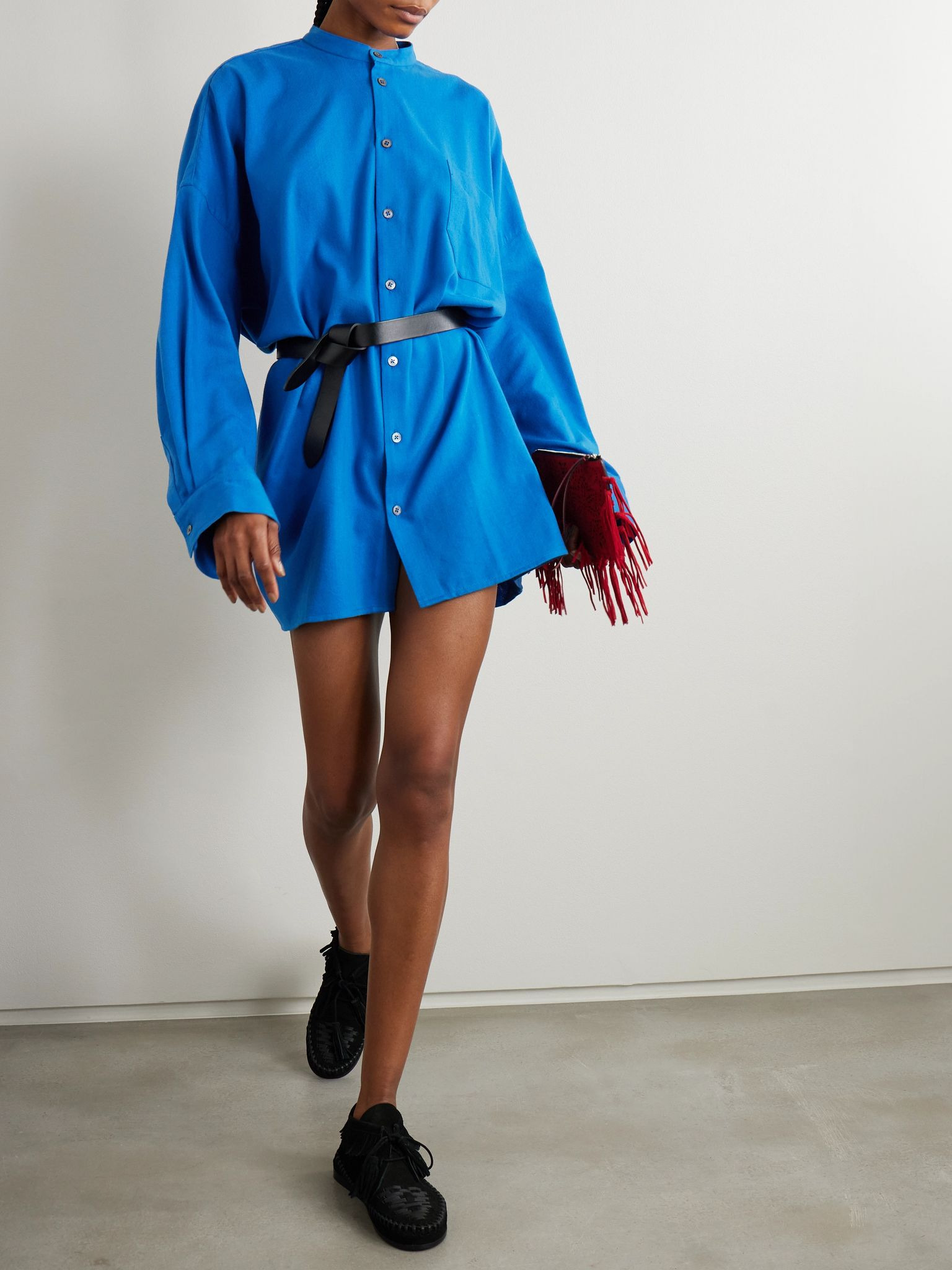 Oversized cotton-blend shirt Blue - 4
