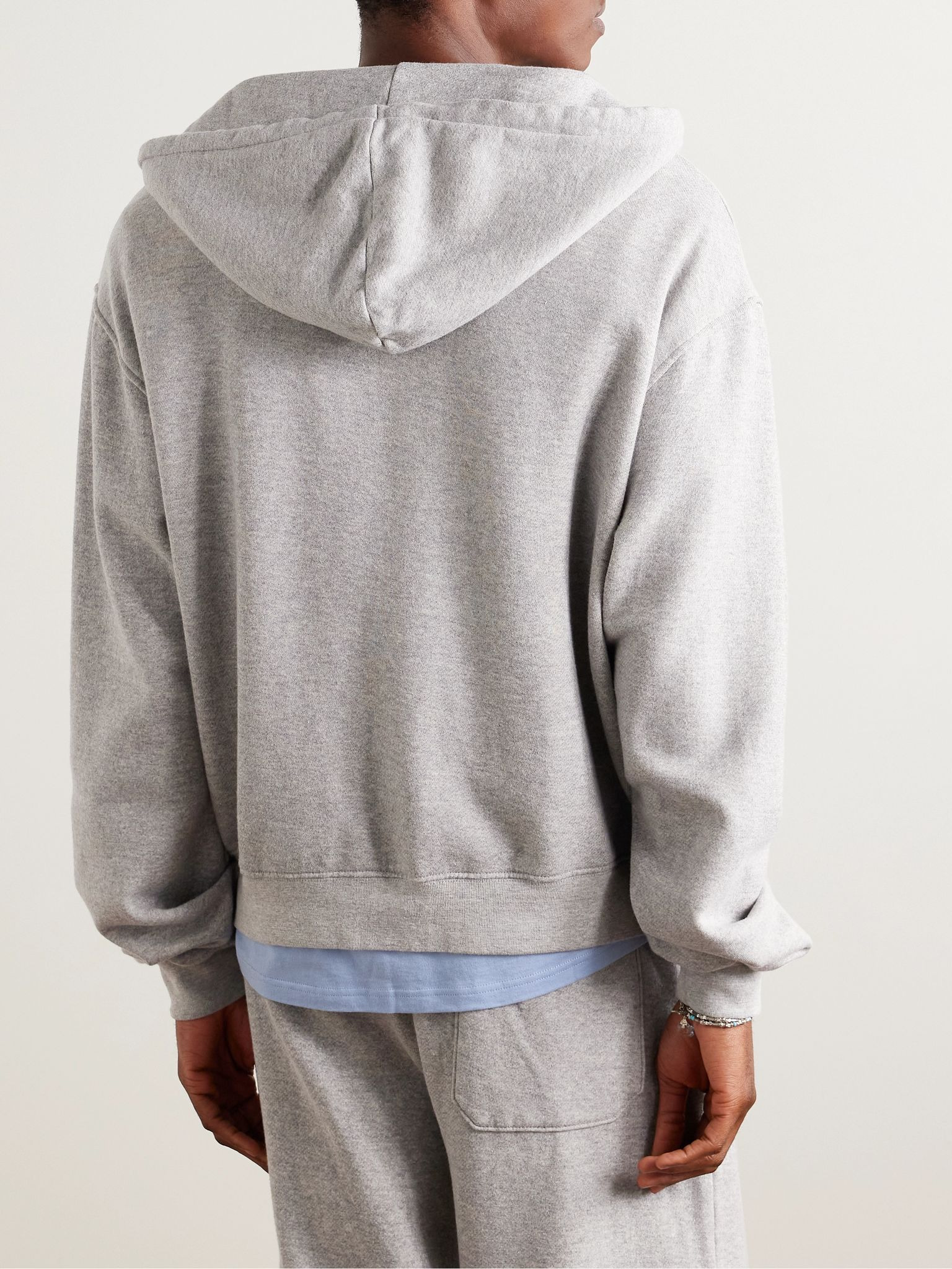 Daily Logo-Embroidered Cotton and Cashmere-Blend  Zip-Up Hoodie Gray - 3