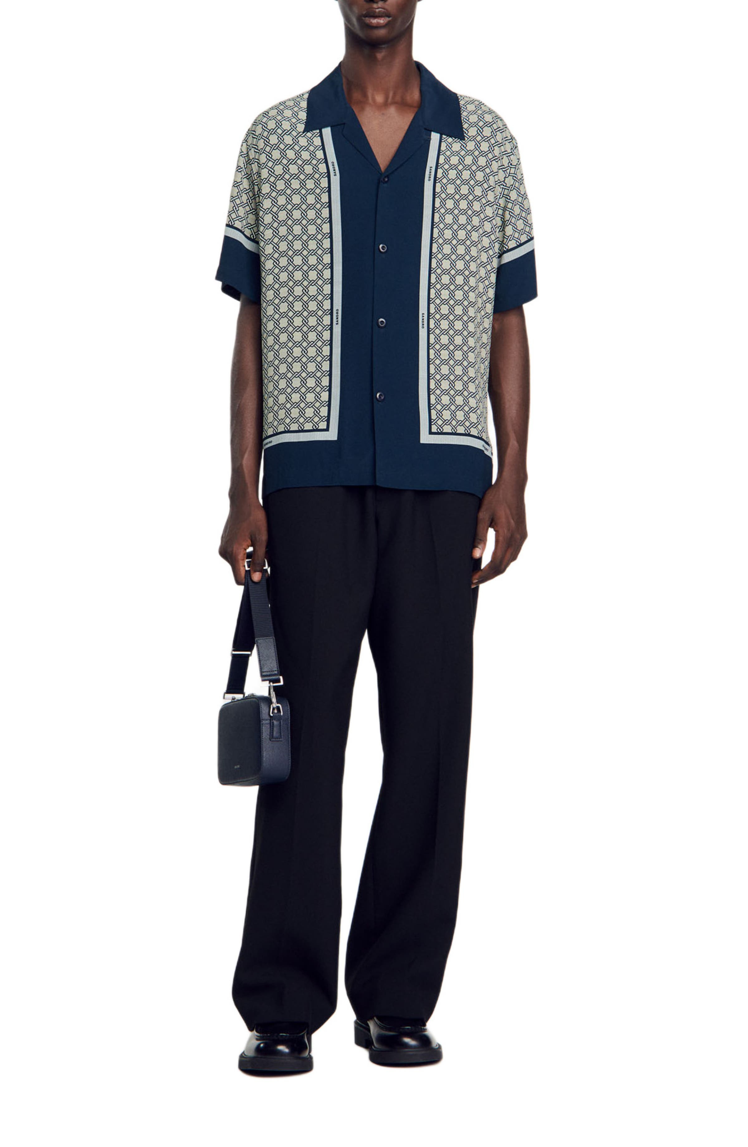 SANDRO Short-sleeved patterned shirt in Dark Blue at Nordstrom - 5